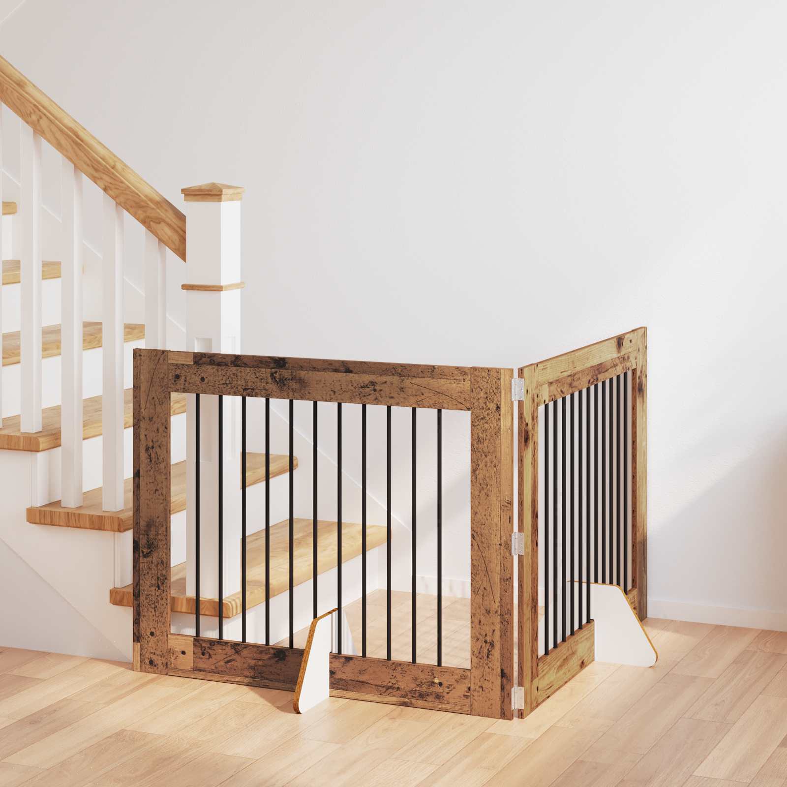 Vrata za pse s postoljem 2 pcs Staro drvo 100 x 80 cm
