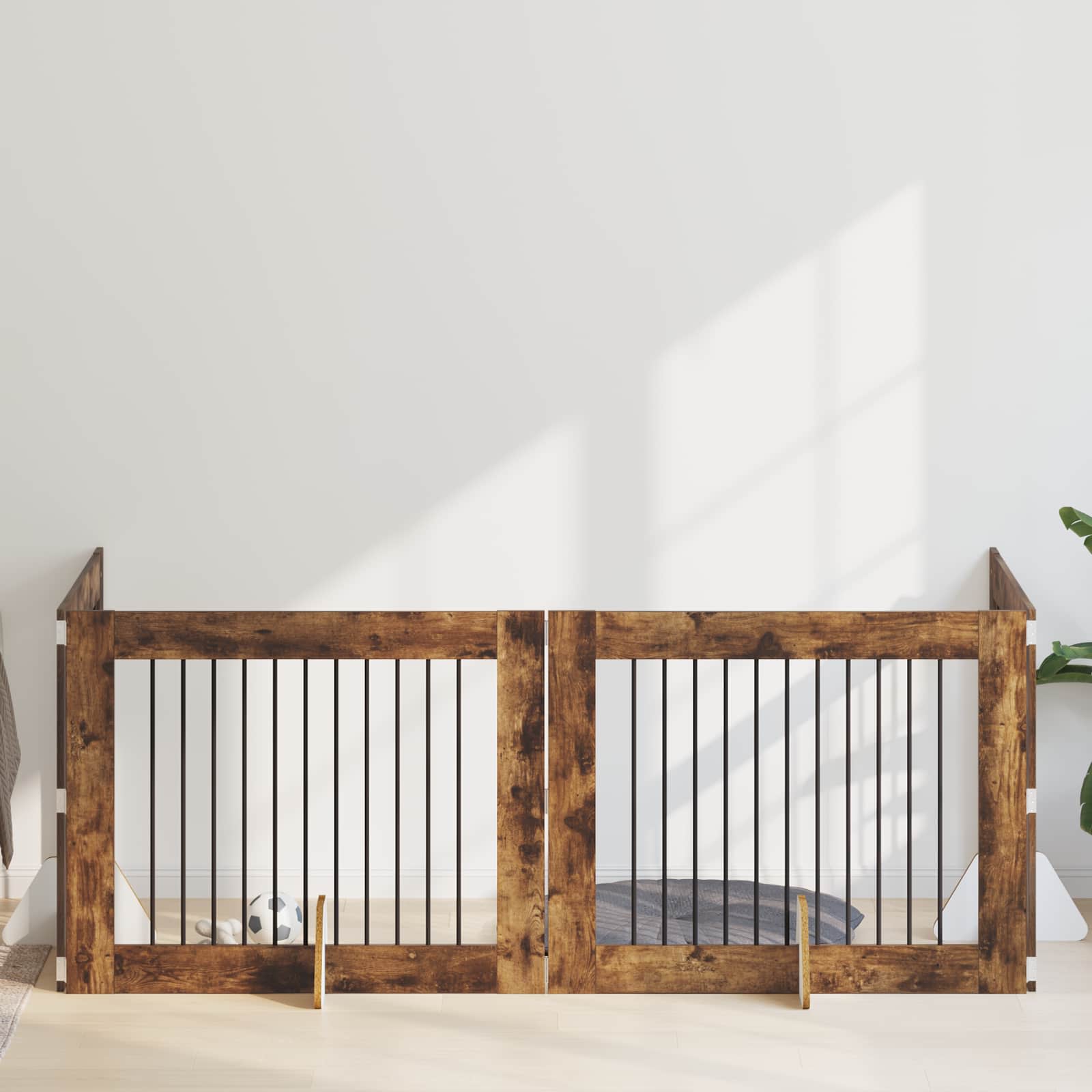 Vrata za pse s postoljem 4 pcs Dimljeni hrast 100 x 80 cm