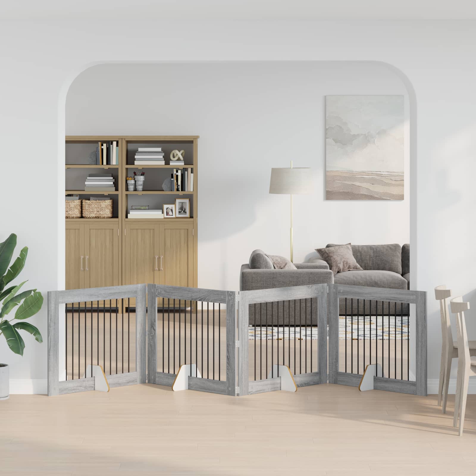 Vrata za pse s postoljem 4 pcs Siva sonoma 100 x 80 cm