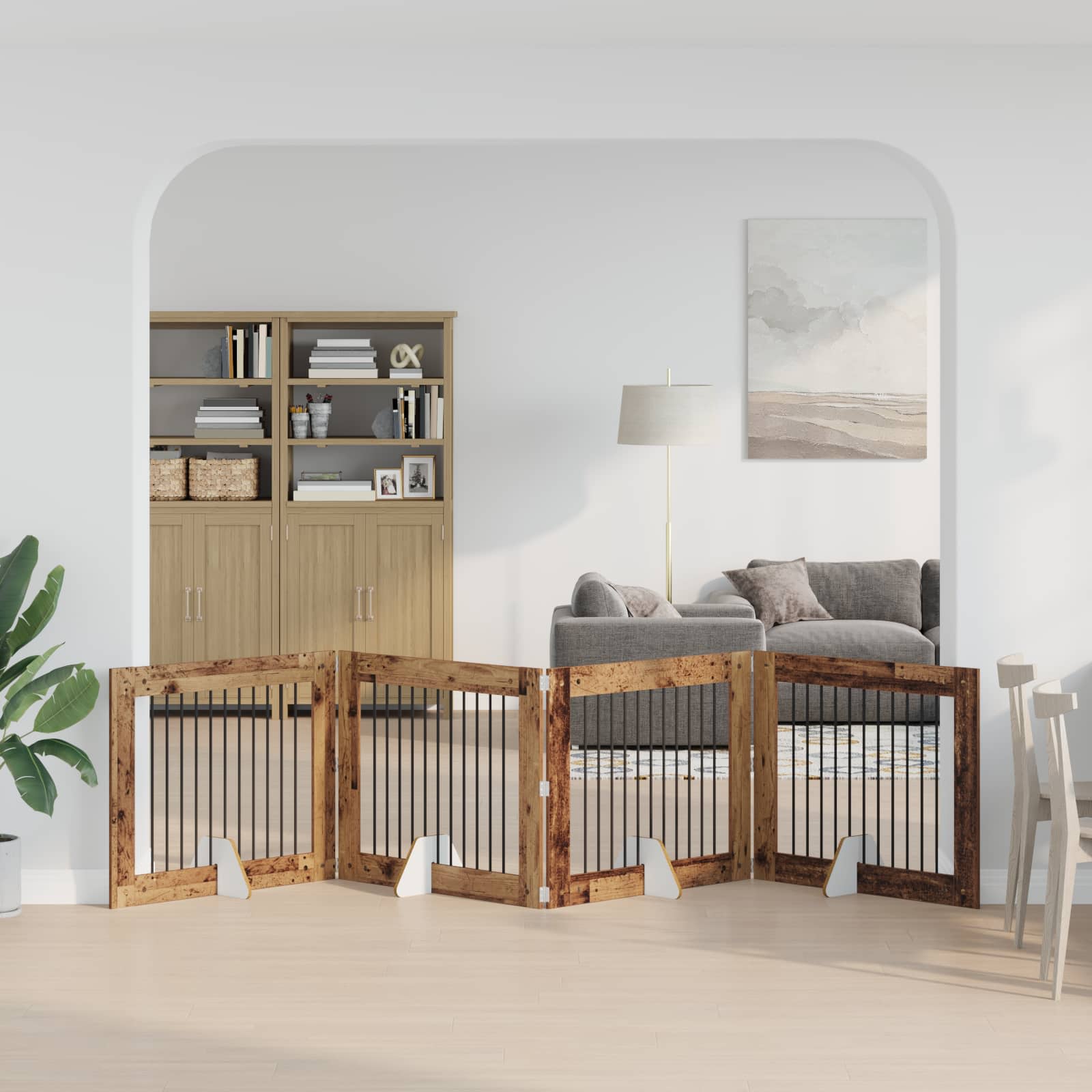 Vrata za pse s postoljem 4 pcs Staro drvo 100 x 80 cm
