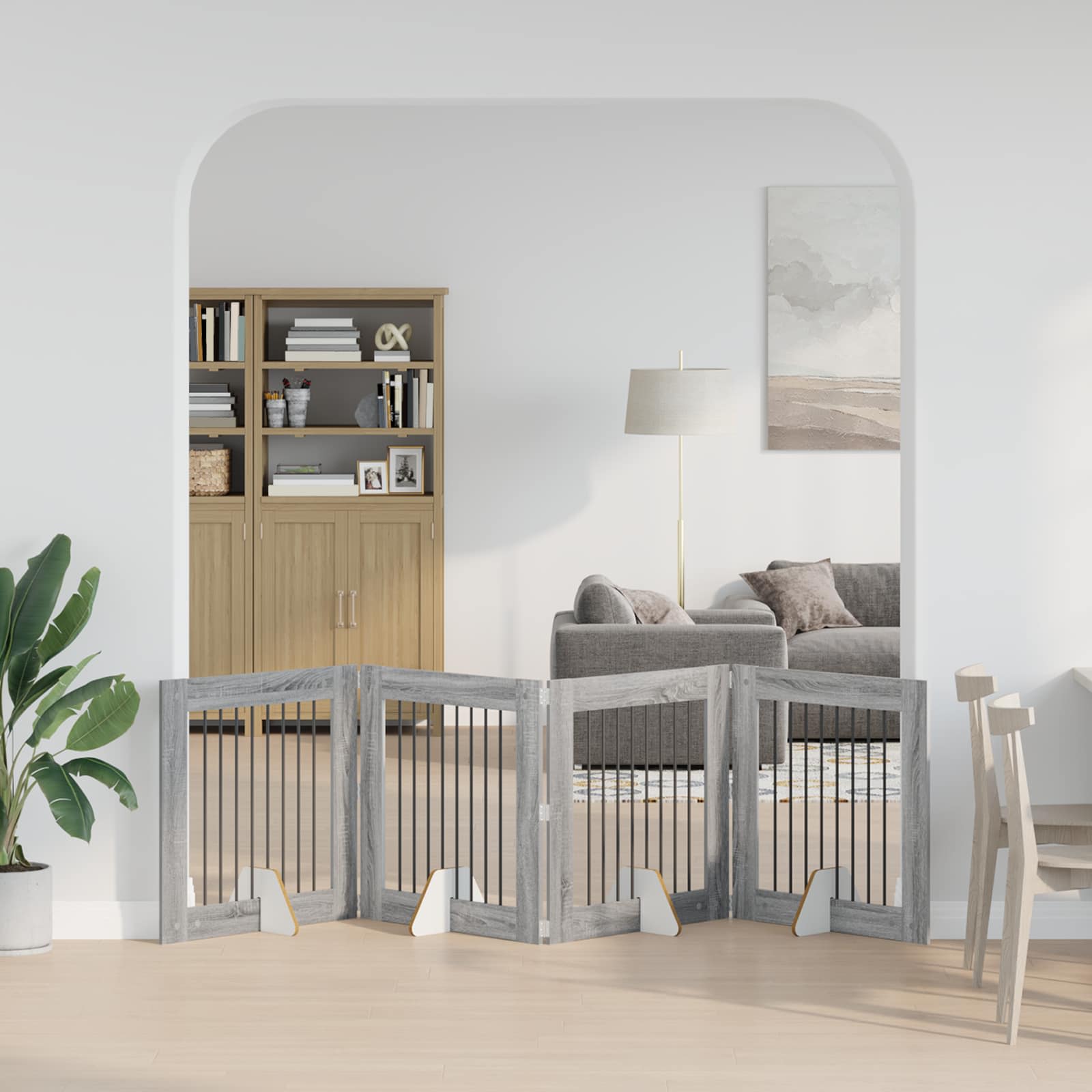 Vrata za pse s postoljem 4 pcs Siva sonoma 80 x 80 cm