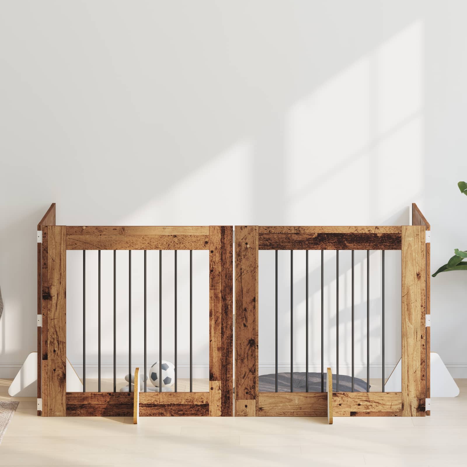 Vrata za pse s postoljem 4 pcs Staro drvo 80 x 80 cm