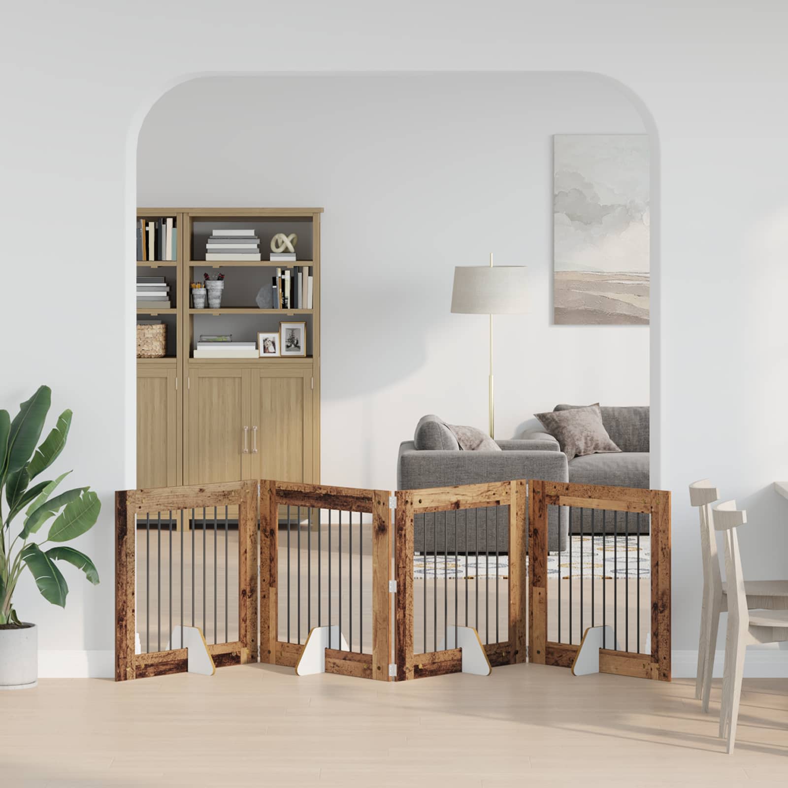 Vrata za pse s postoljem 4 pcs Staro drvo 80 x 80 cm