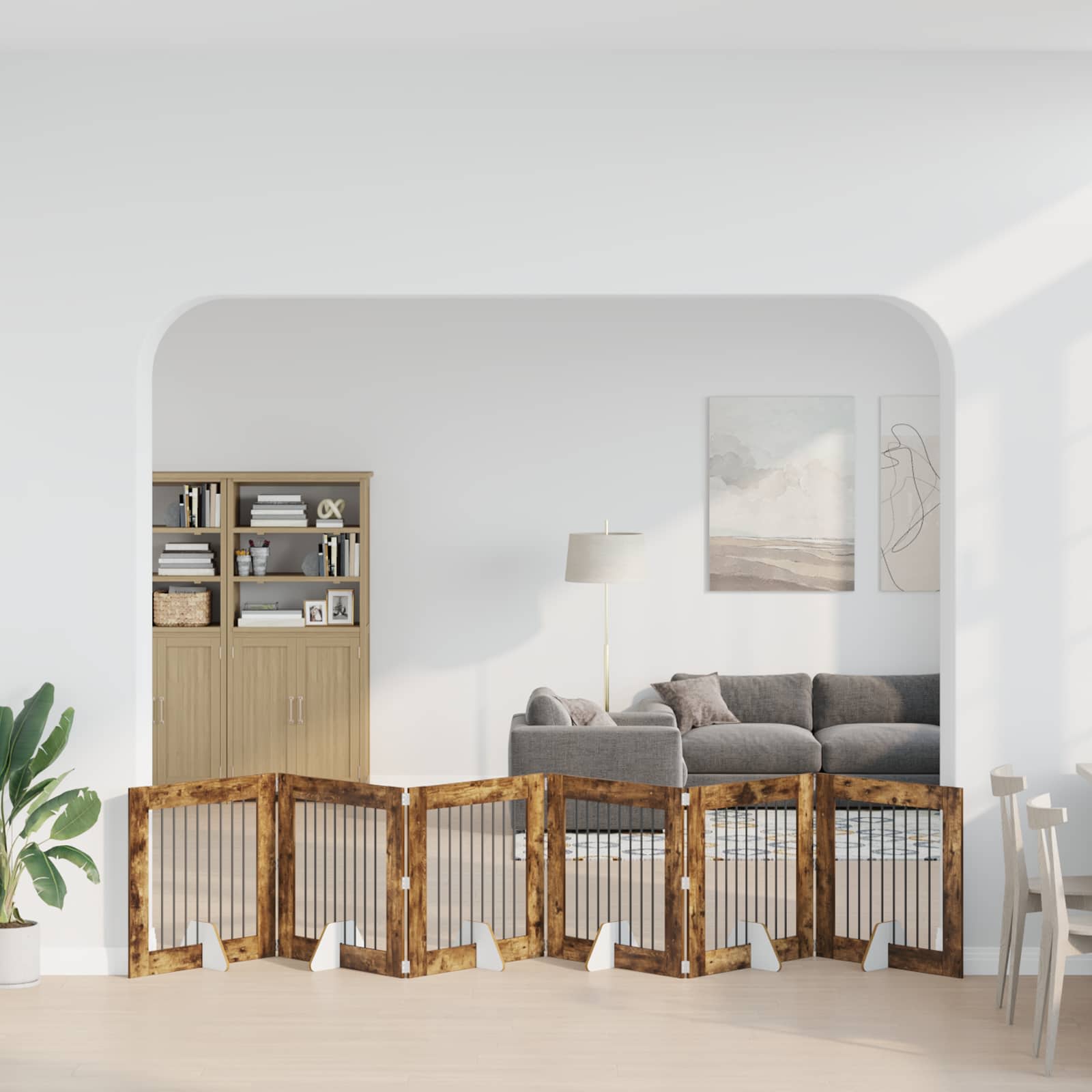 Vrata za pse s postoljem 6 pcs Dimljeni hrast 80 x 80 cm