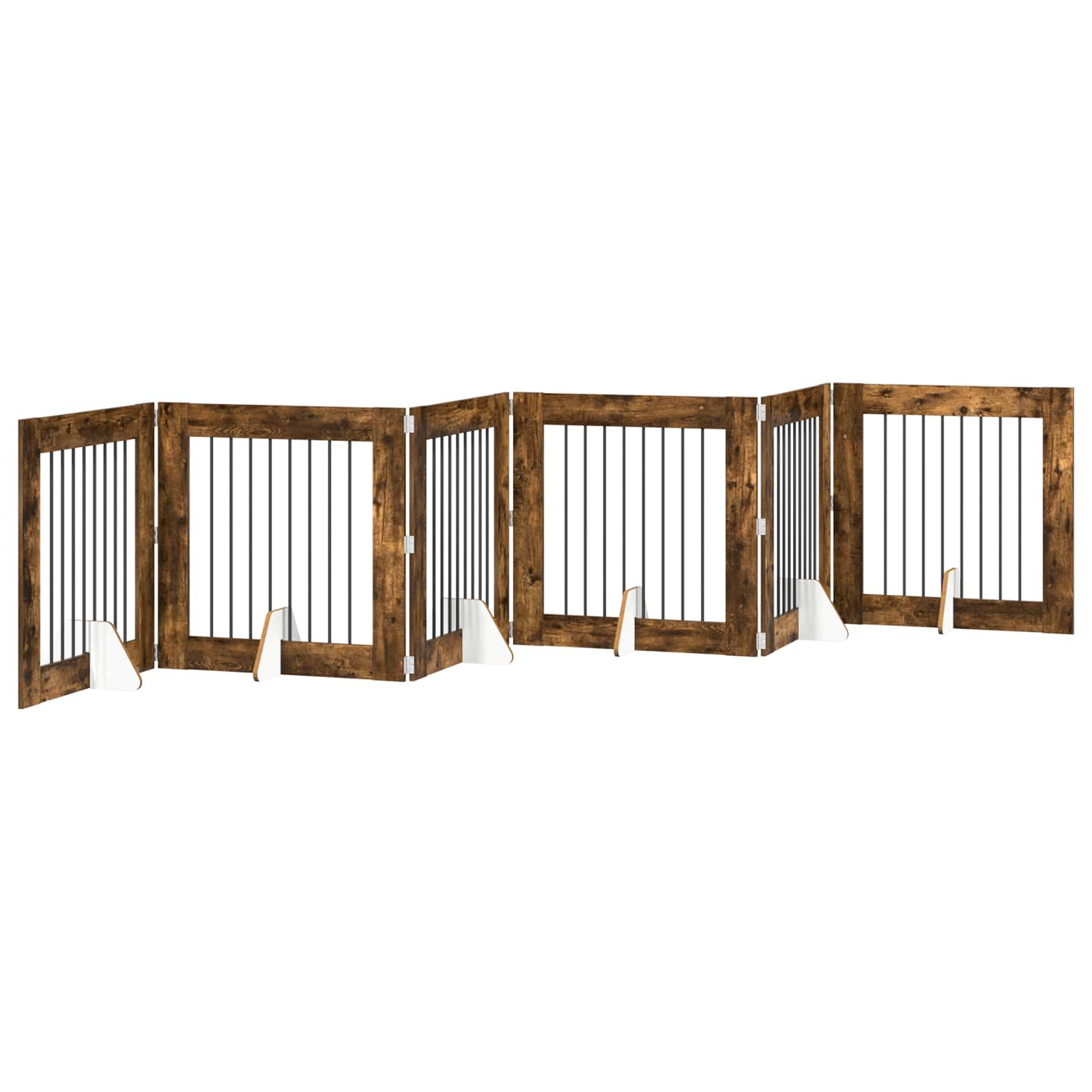 Vrata za pse s postoljem 6 pcs Dimljeni hrast 80 x 80 cm