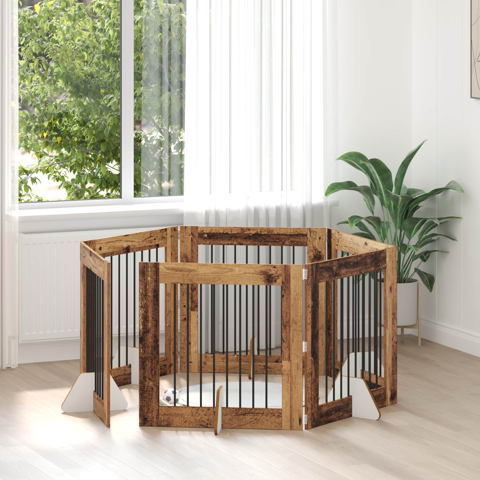 Vrata za pse s postoljem 6 pcs Staro drvo 80 x 80 cm