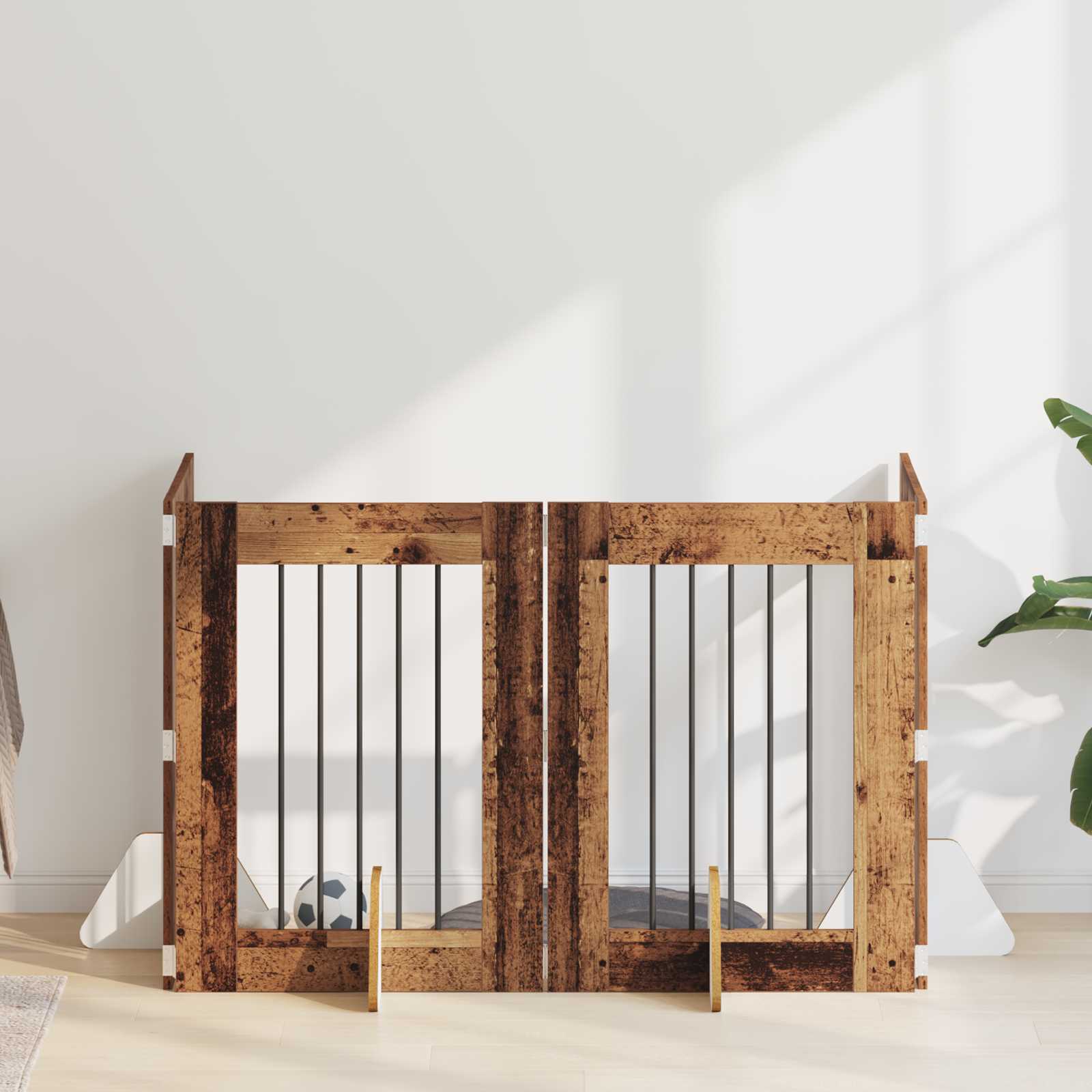Vrata za pse s postoljem 4 pcs Staro drvo 60 x 80 cm