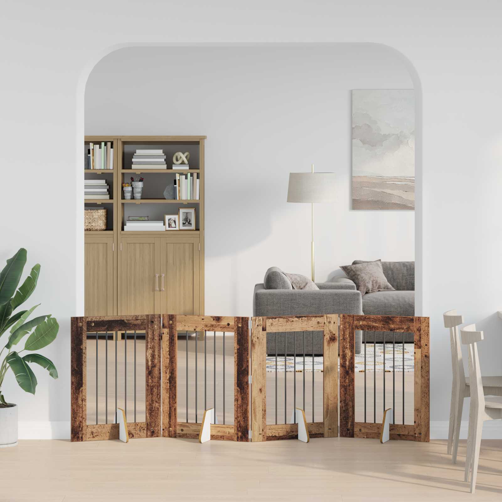 Vrata za pse s postoljem 4 pcs Staro drvo 60 x 80 cm
