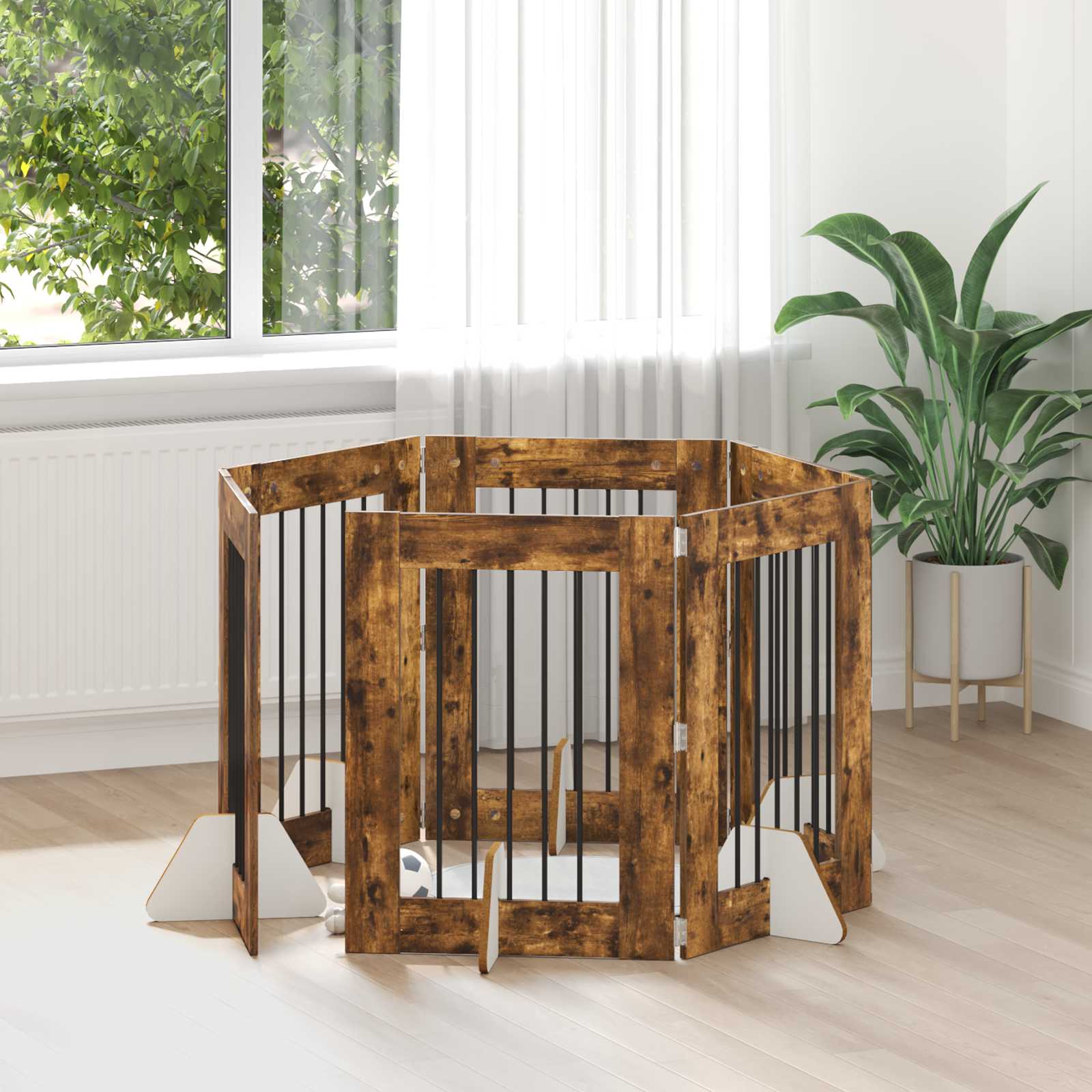 Vrata za pse s postoljem 6 pcs Dimljeni hrast 60 x 80 cm