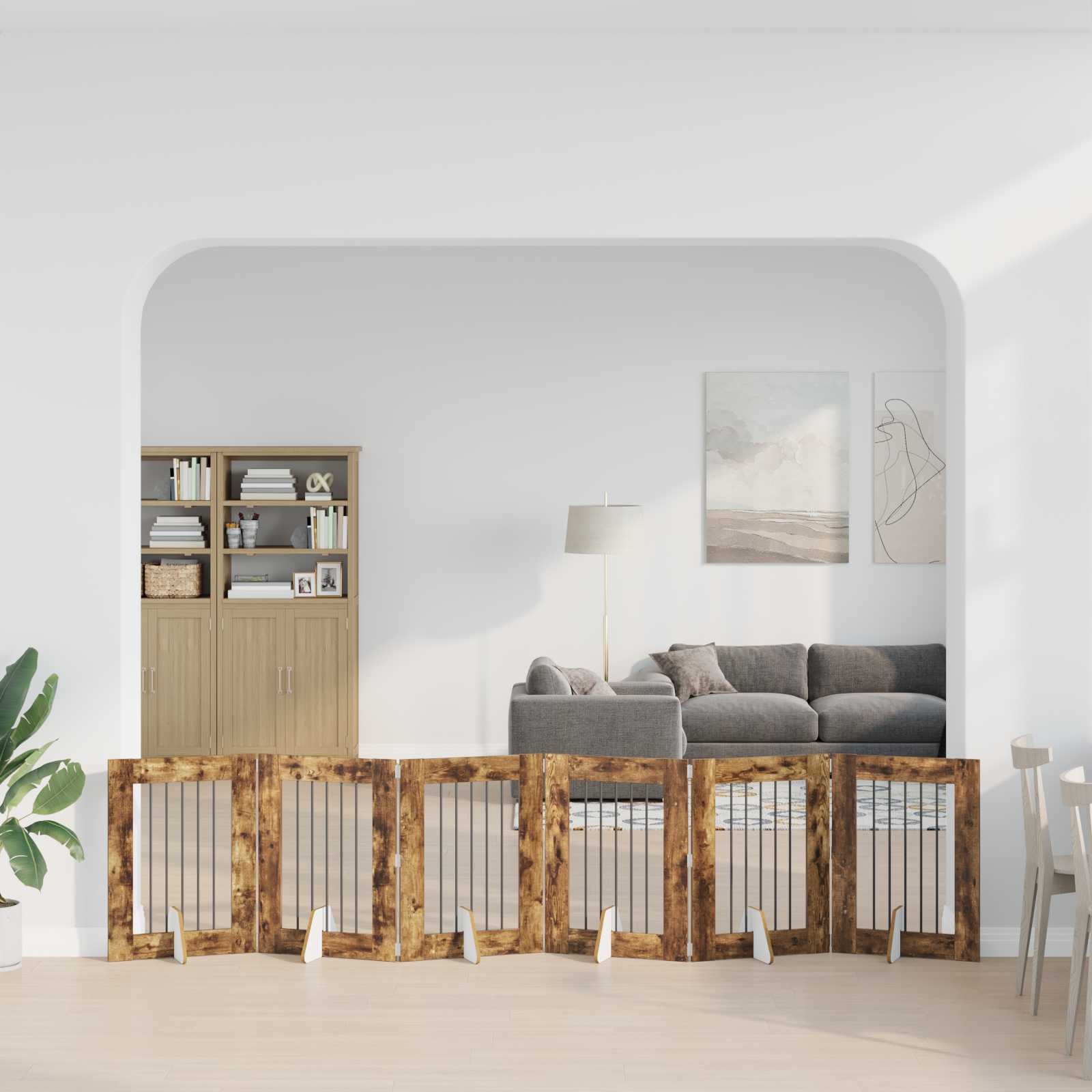Vrata za pse s postoljem 6 pcs Dimljeni hrast 60 x 80 cm