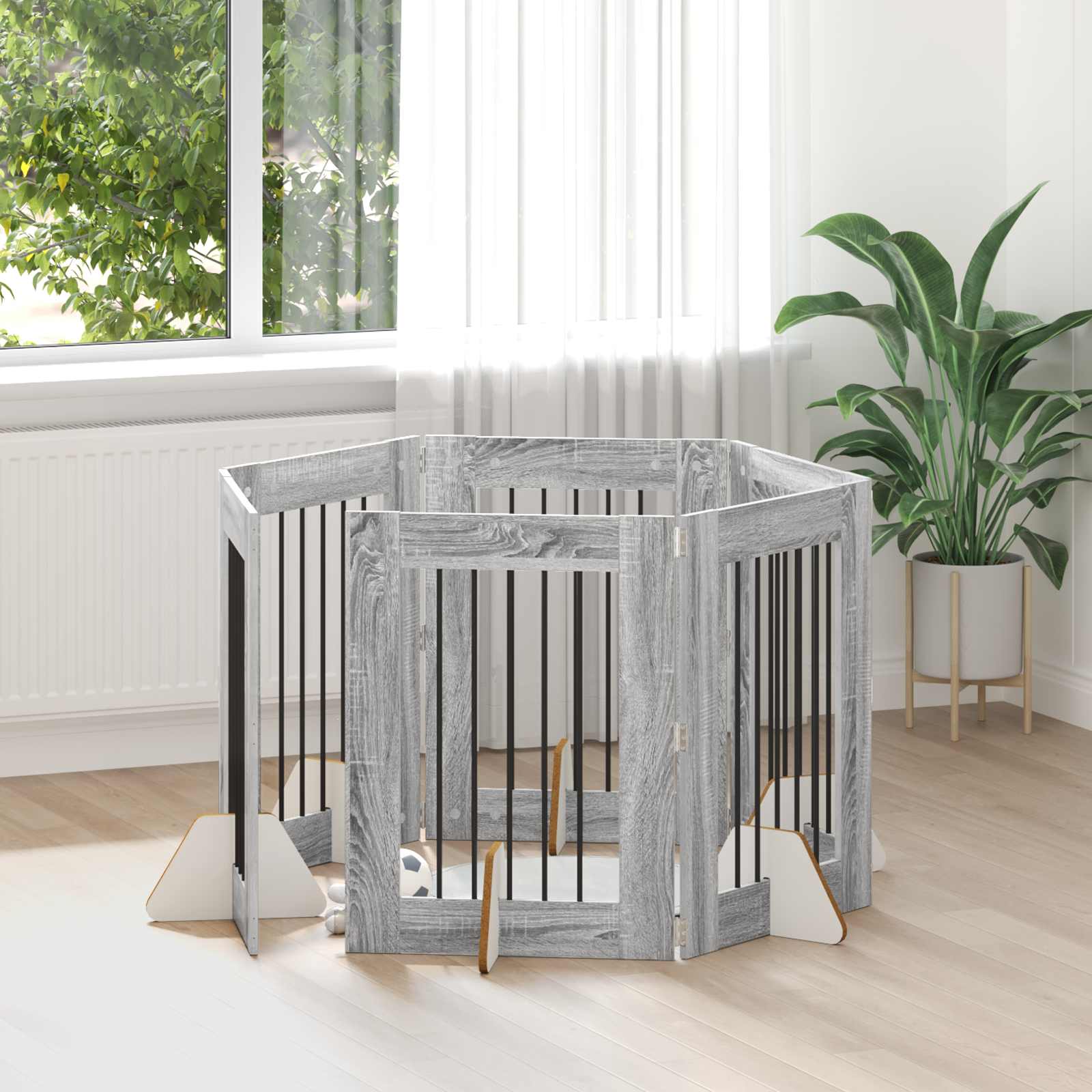 Vrata za pse s postoljem 6 pcs Siva sonoma 60 x 80 cm