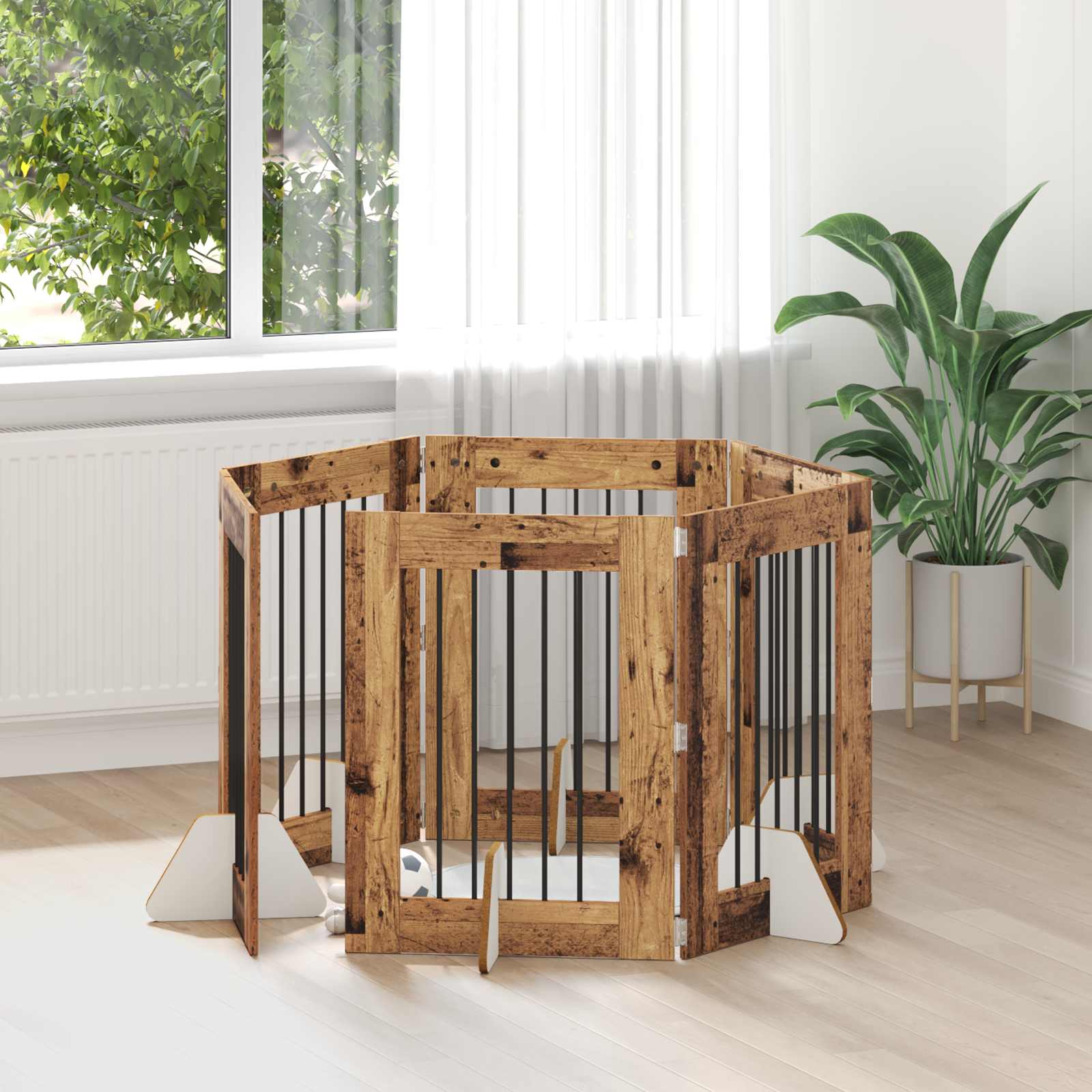 Vrata za pse s postoljem 6 pcs Staro drvo 60 x 80 cm