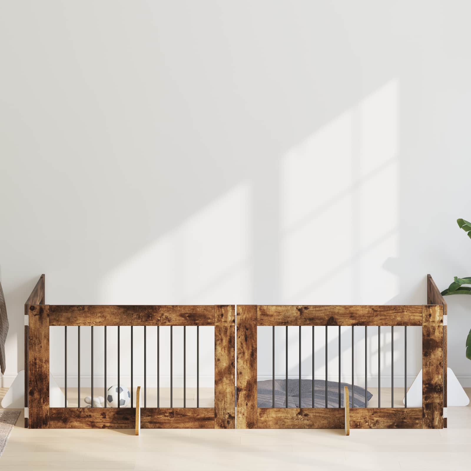 Vrata za pse s postoljem 4 pcs Dimljeni hrast 100 x 60 cm