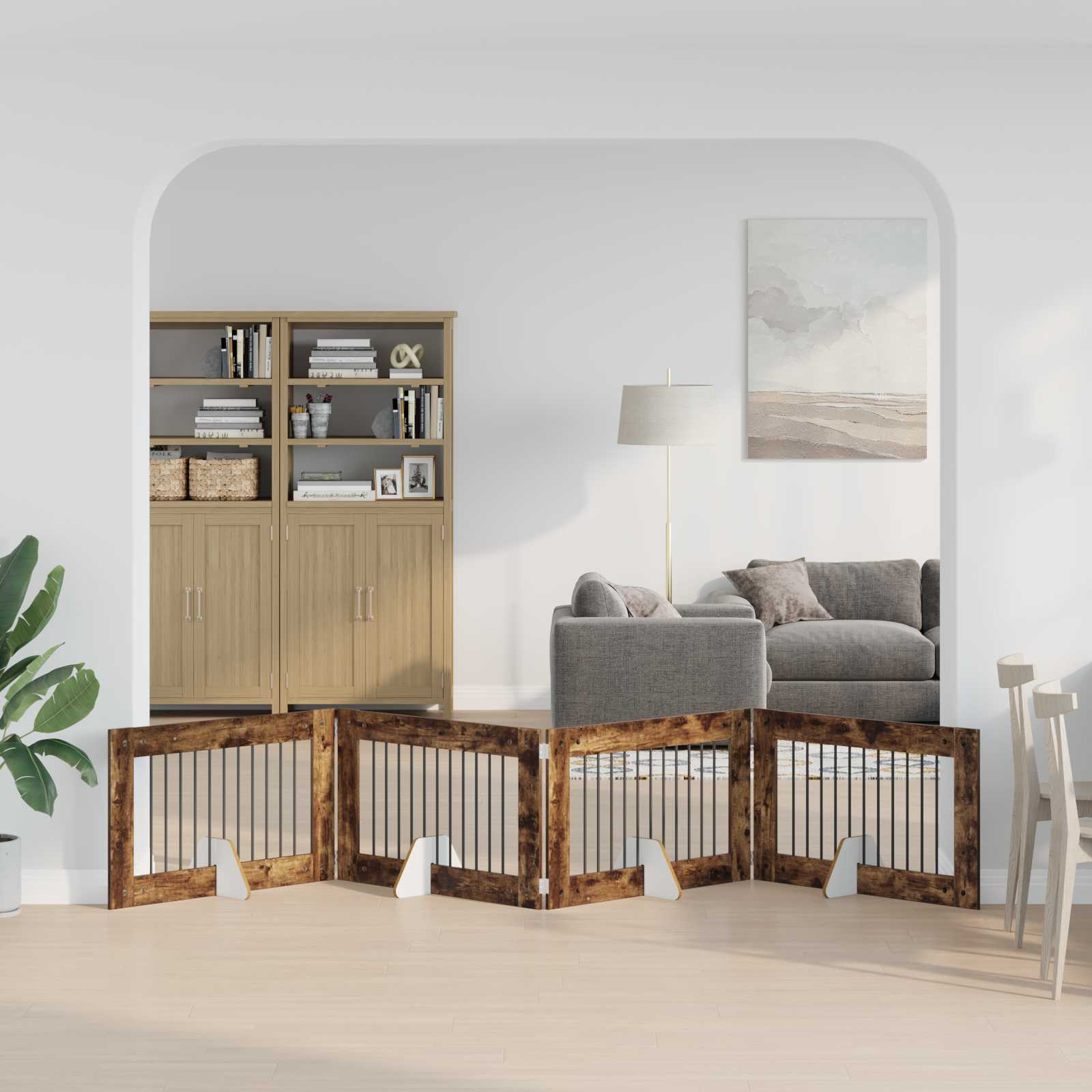 Vrata za pse s postoljem 4 pcs Dimljeni hrast 100 x 60 cm