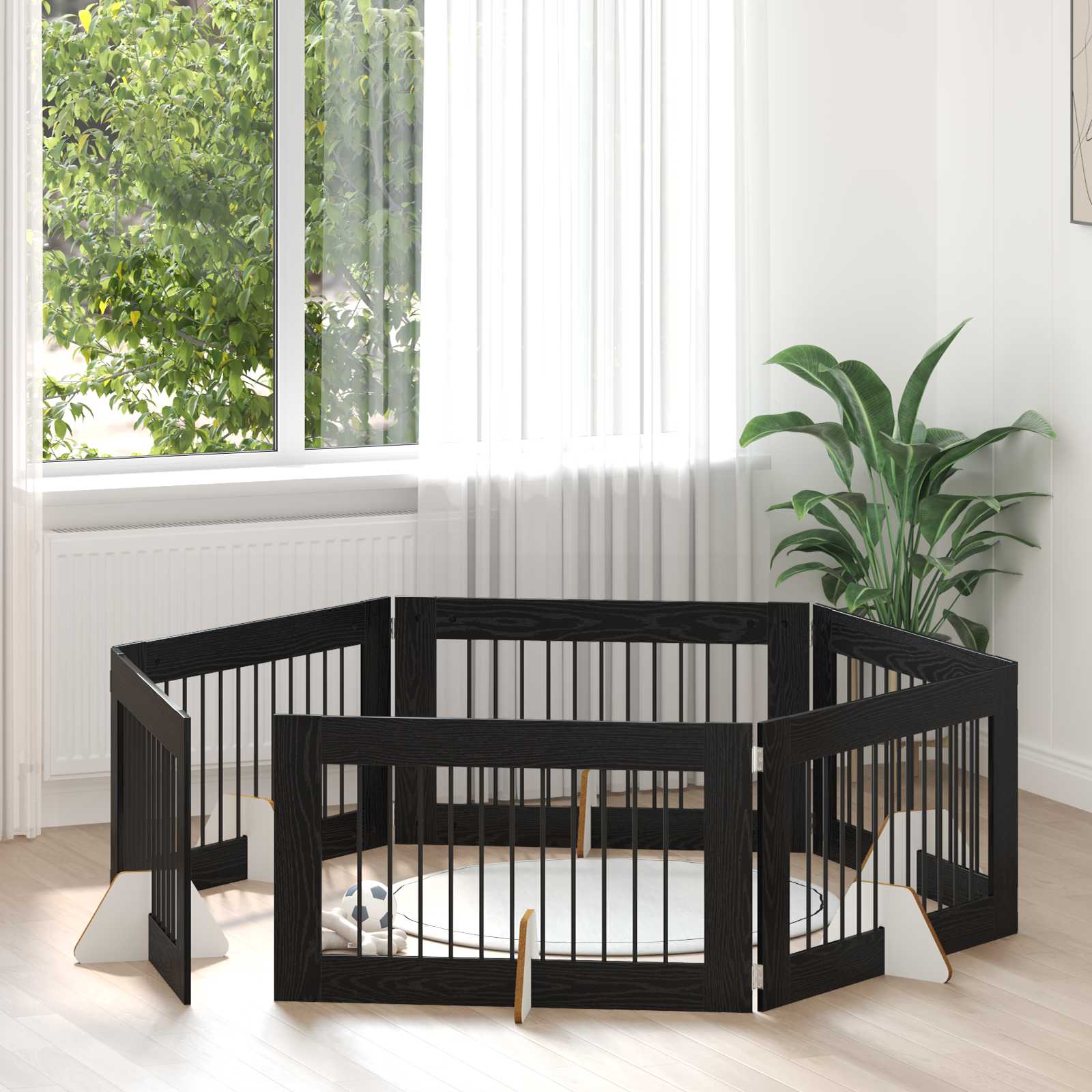 Vrata za pse s postoljem 6 pcs Crni hrast 100 x 60 cm