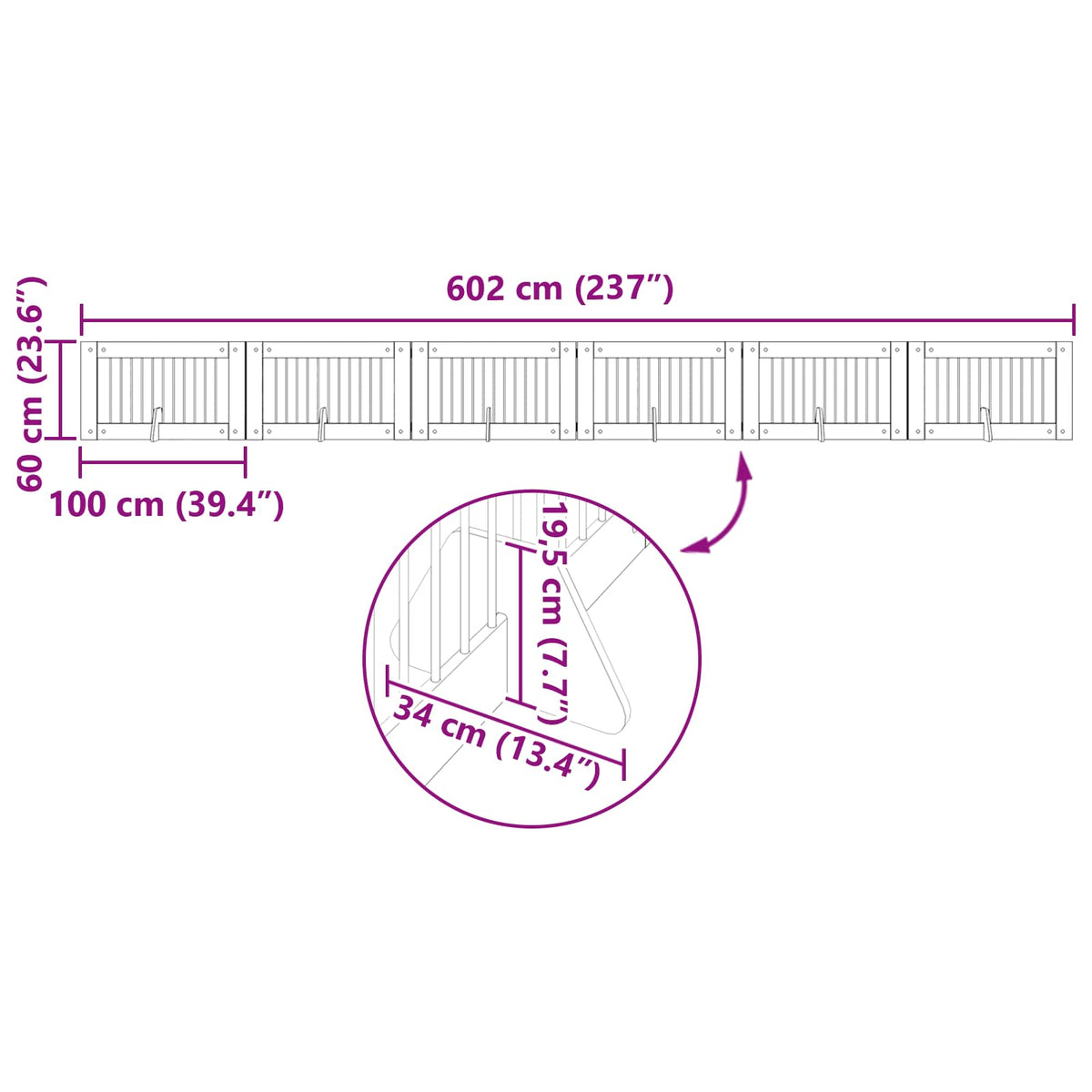 Vrata za pse s postoljem 6 pcs Dimljeni hrast 100 x 60 cm