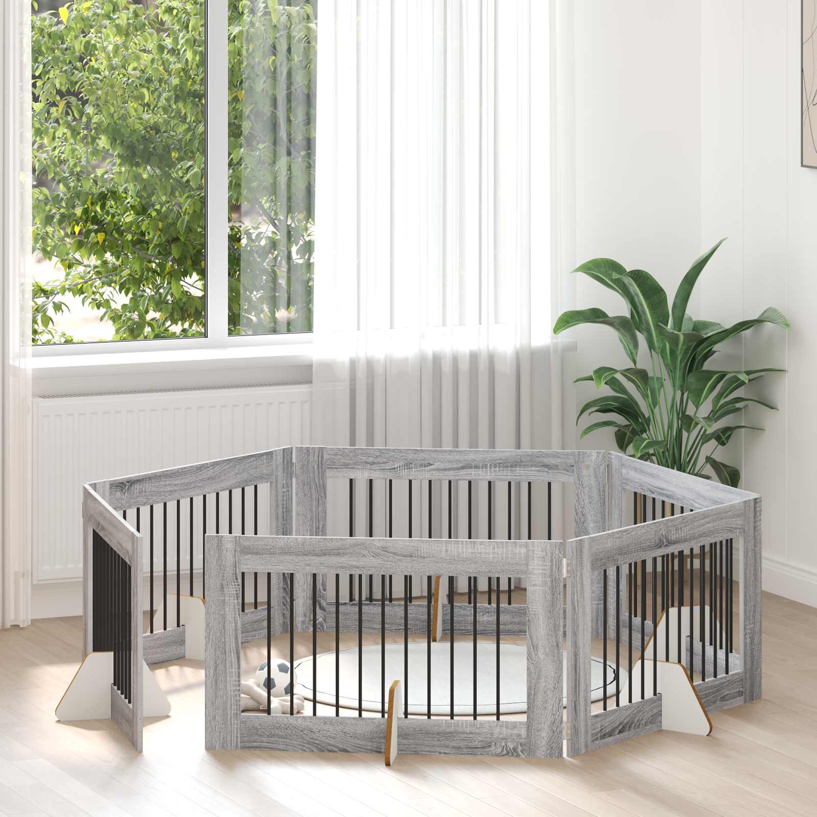 Vrata za pse s postoljem 6 pcs Siva sonoma 100 x 60 cm