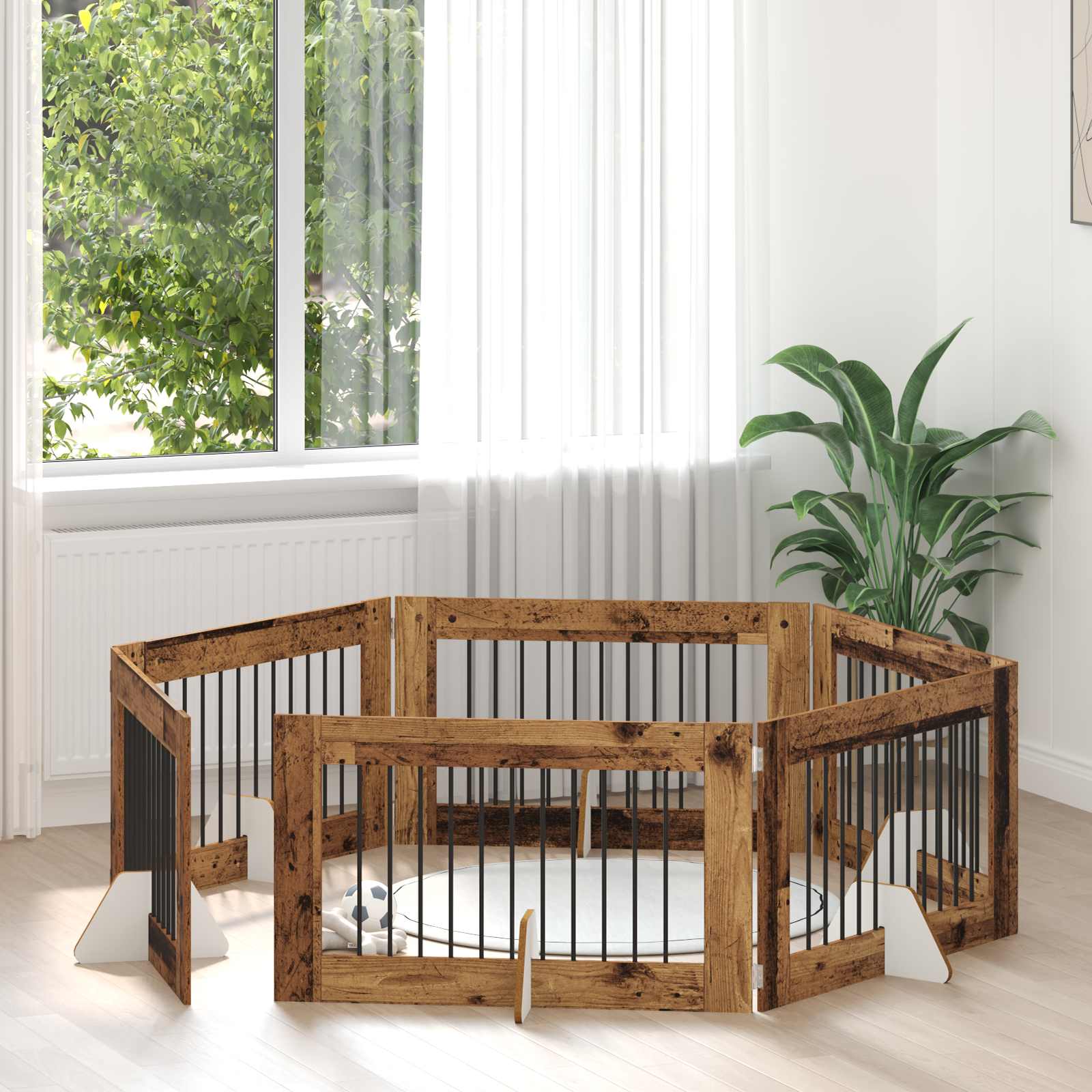 Vrata za pse s postoljem 6 pcs Staro drvo 100 x 60 cm