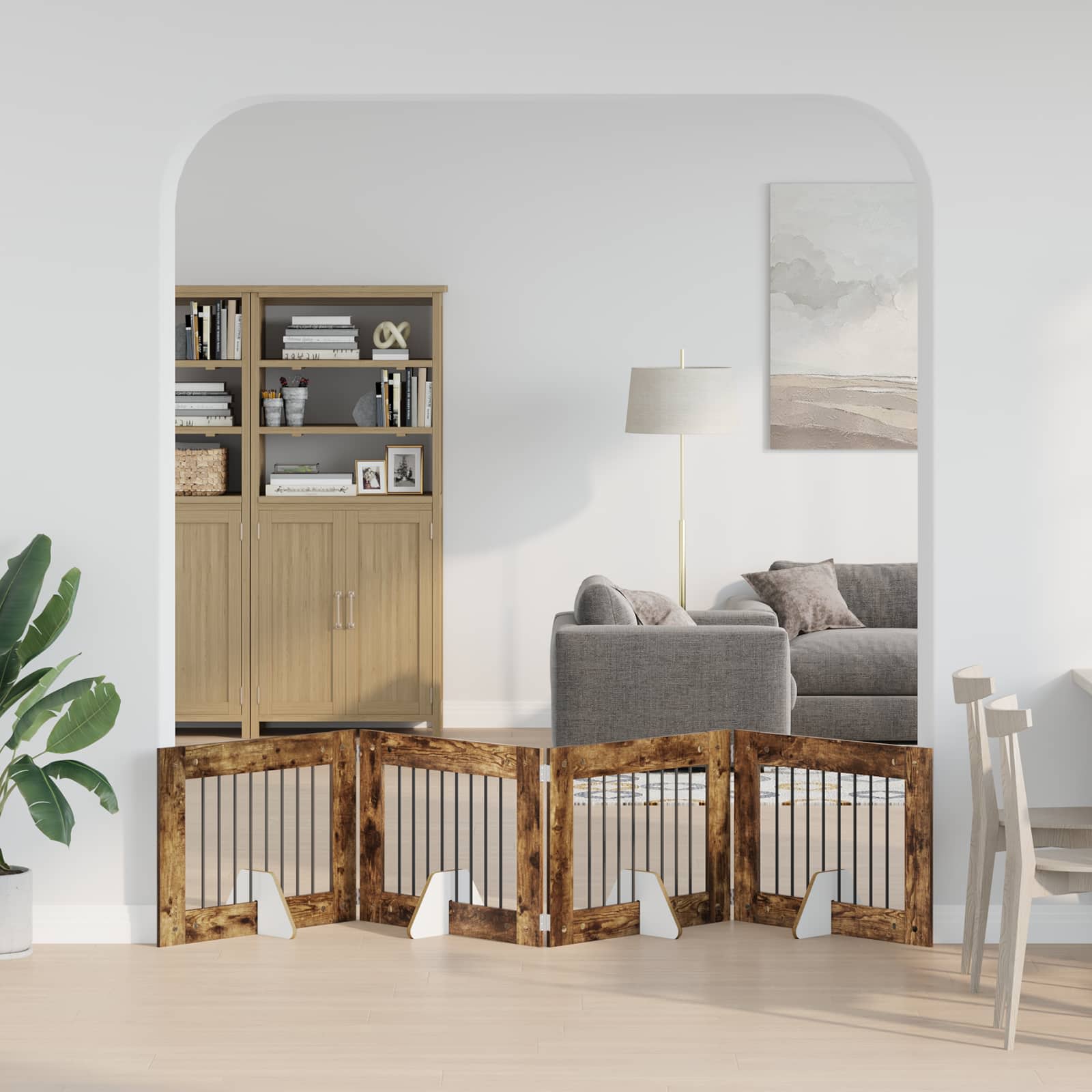 Vrata za pse s postoljem 4 pcs Dimljeni hrast 80 x 60 cm