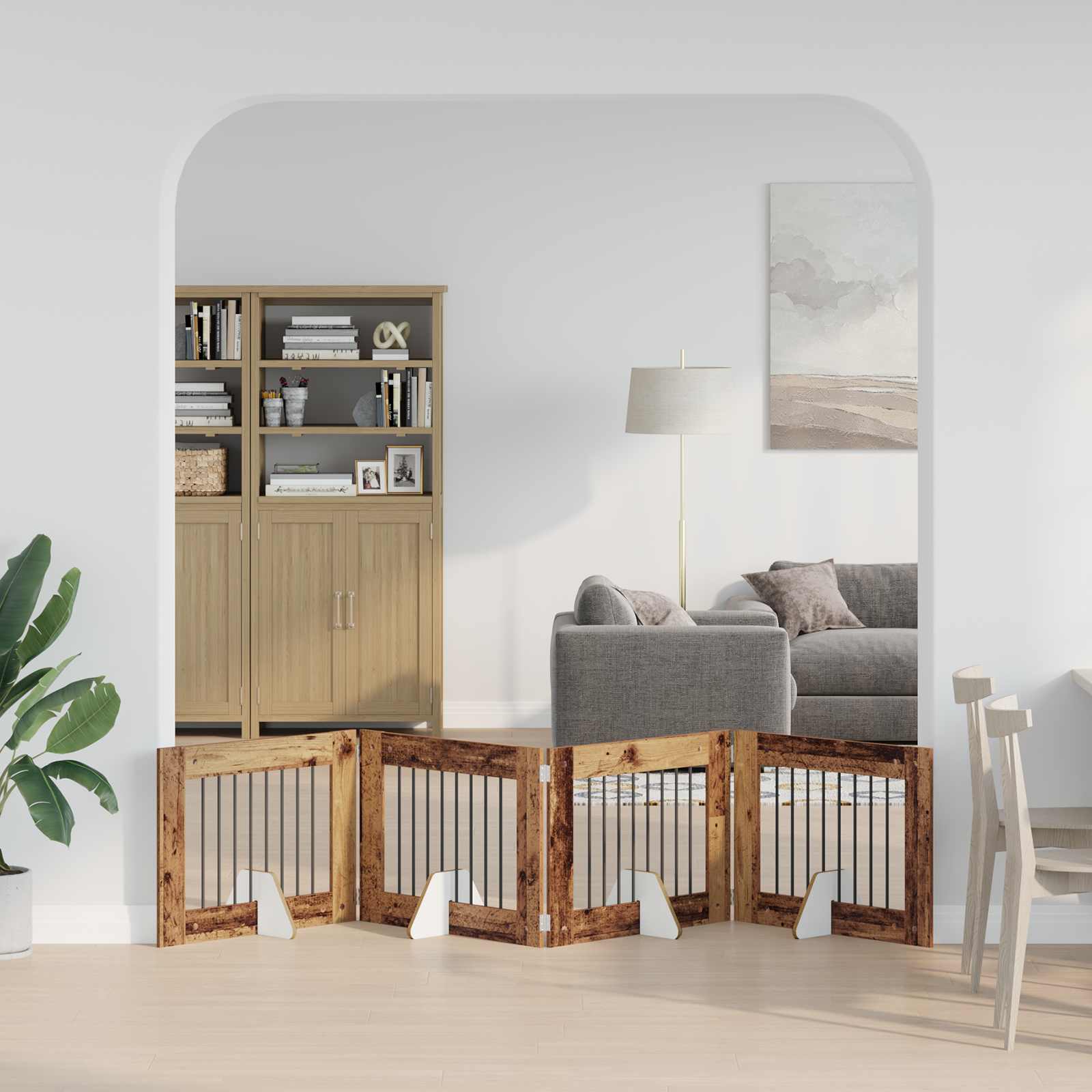 Vrata za pse s postoljem 4 pcs Staro drvo 80 x 60 cm