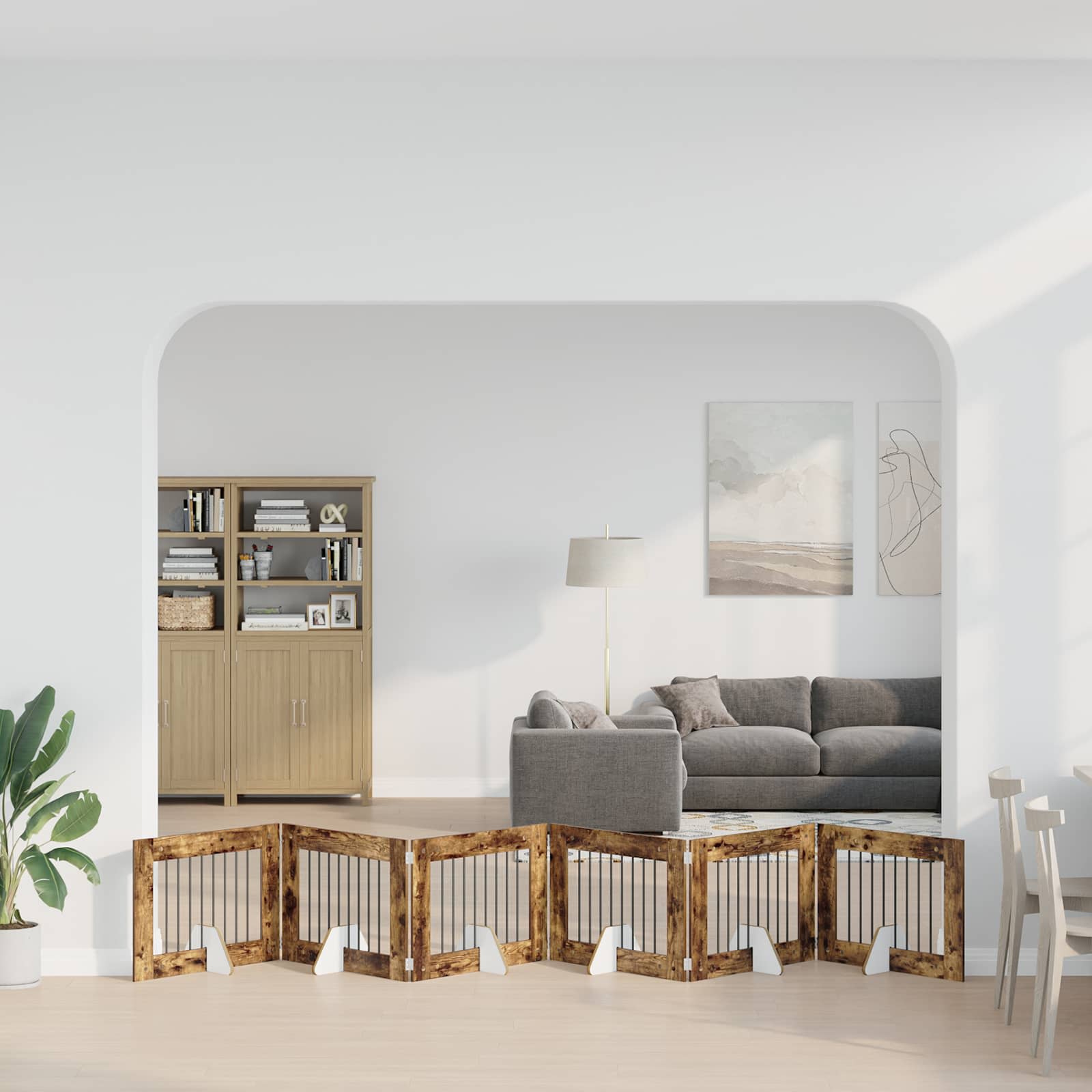 Vrata za pse s postoljem 6 pcs Dimljeni hrast 80 x 60 cm