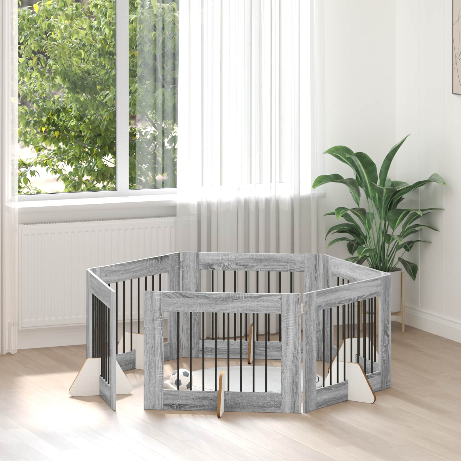 Vrata za pse s postoljem 6 pcs Siva sonoma 80 x 60 cm