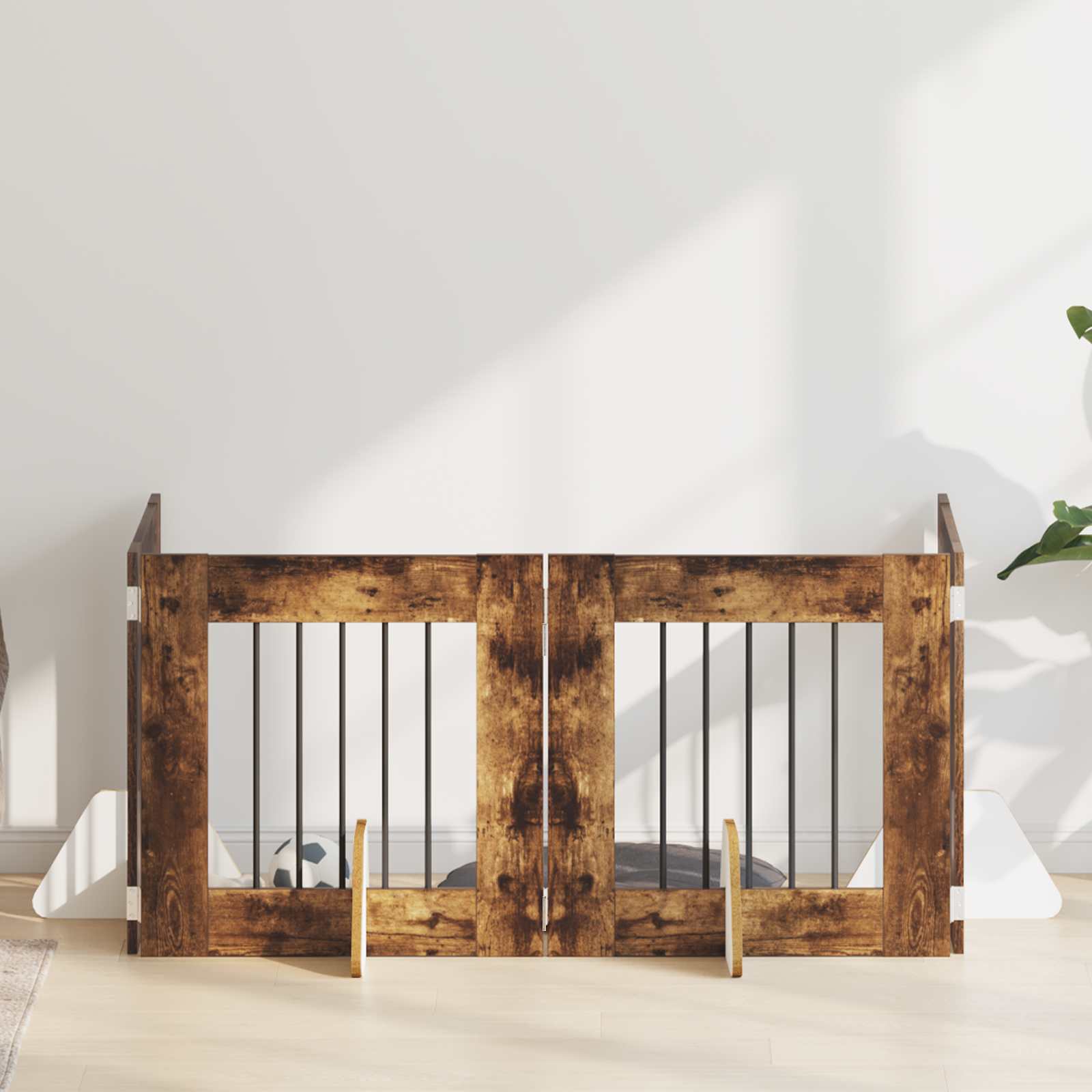 Vrata za pse s postoljem 4 pcs Dimljeni hrast 60 x 60 cm