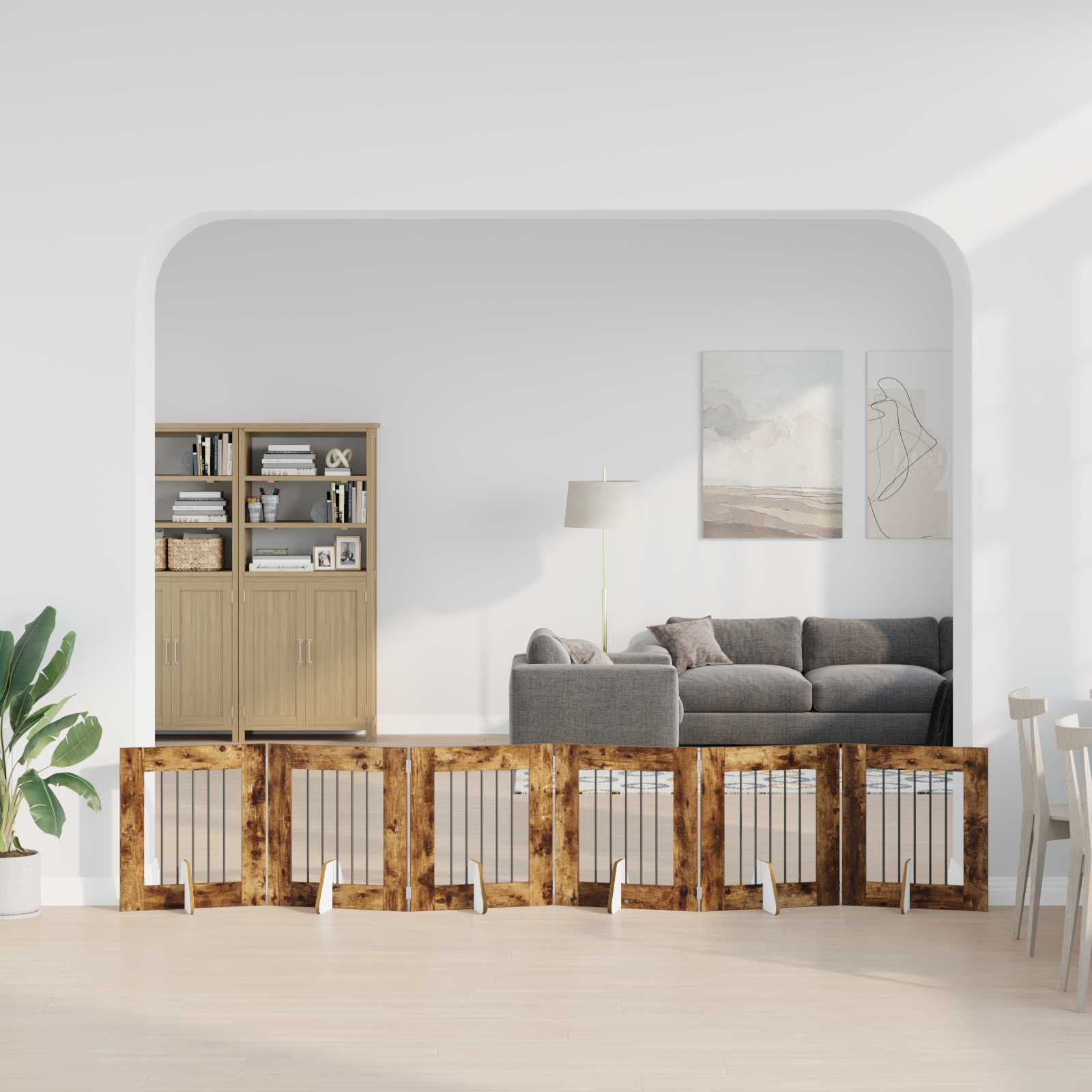 Vrata za pse s postoljem 6 pcs Dimljeni hrast 60 x 60 cm