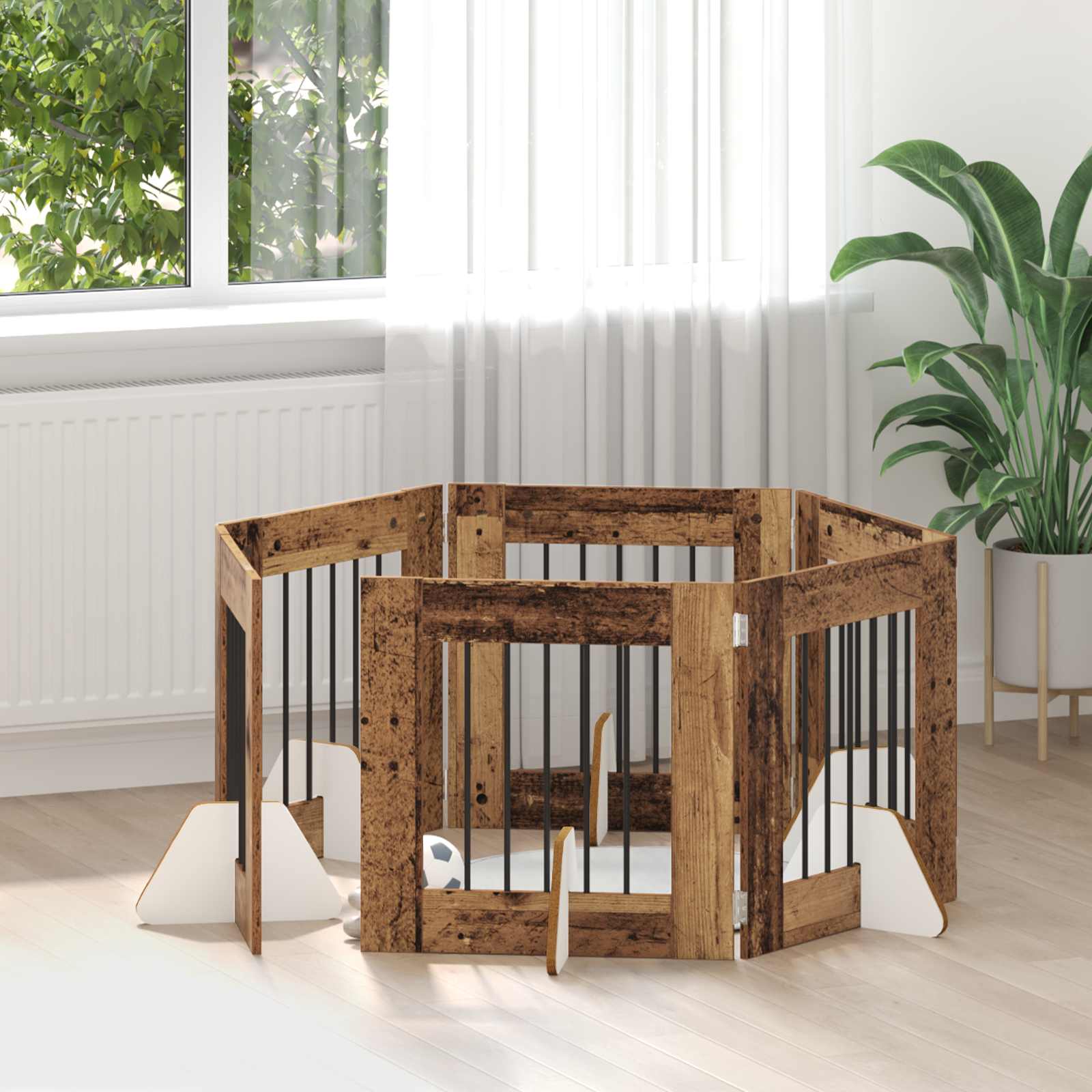 Vrata za pse s postoljem 6 pcs Staro drvo 60 x 60 cm
