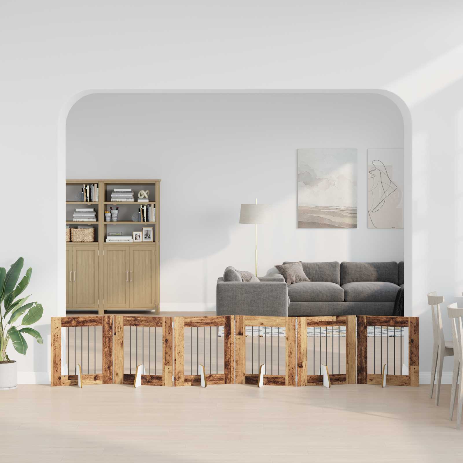 Vrata za pse s postoljem 6 pcs Staro drvo 60 x 60 cm