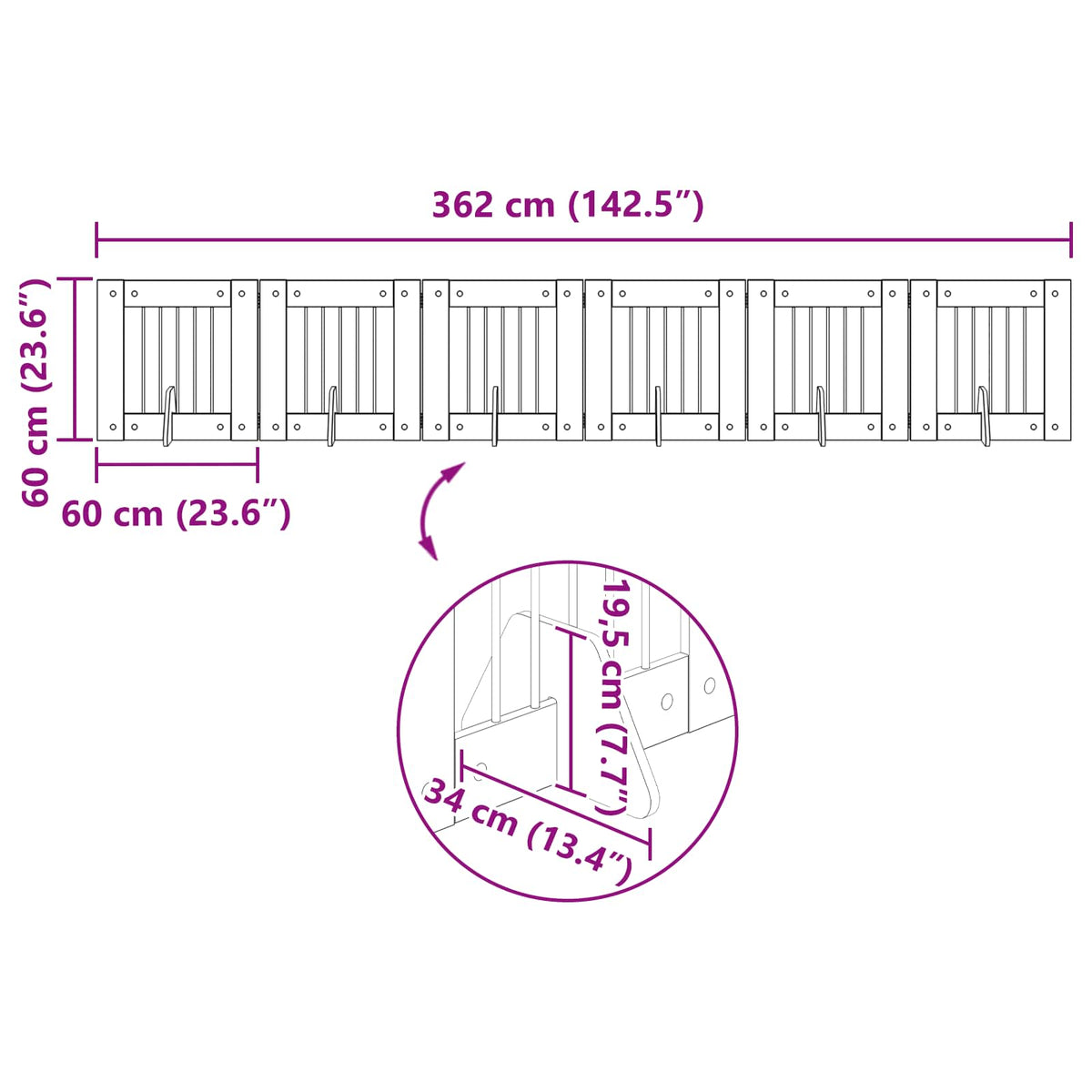 Vrata za pse s postoljem 6 pcs Staro drvo 60 x 60 cm