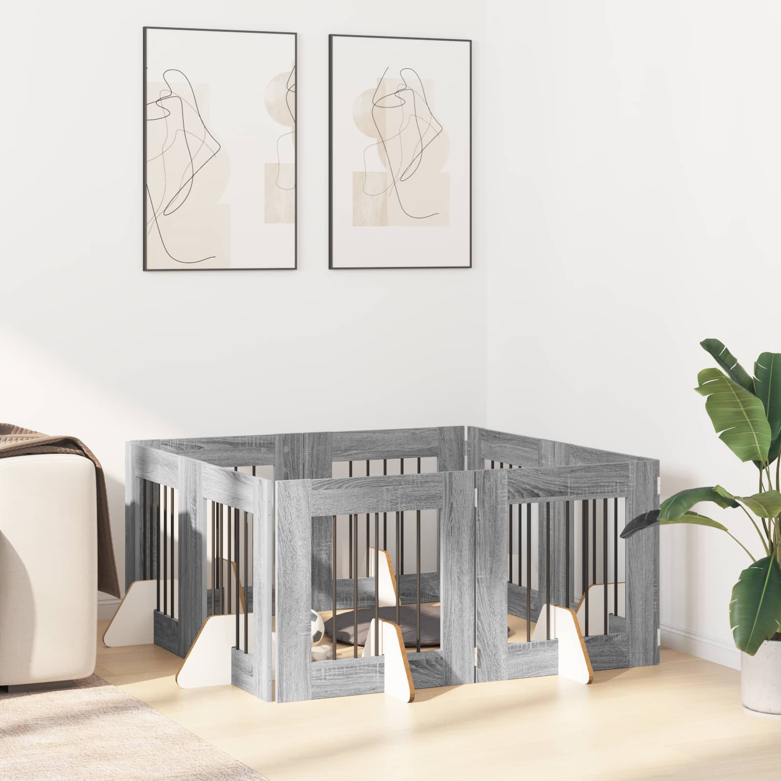 Vrata za pse s postoljem 8 pcs Siva sonoma 60 x 60 cm