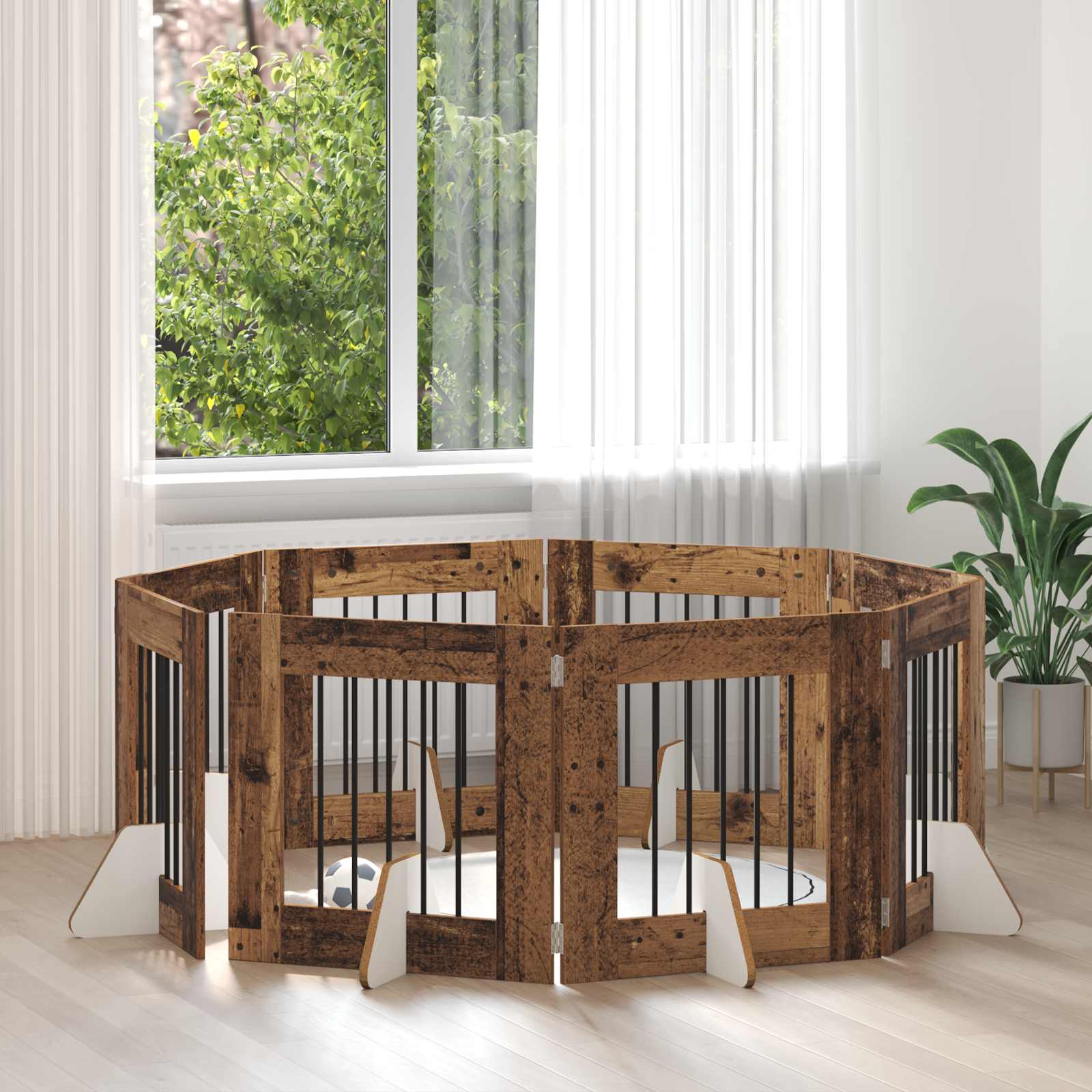 Vrata za pse s postoljem 8 pcs Staro drvo 60 x 60 cm