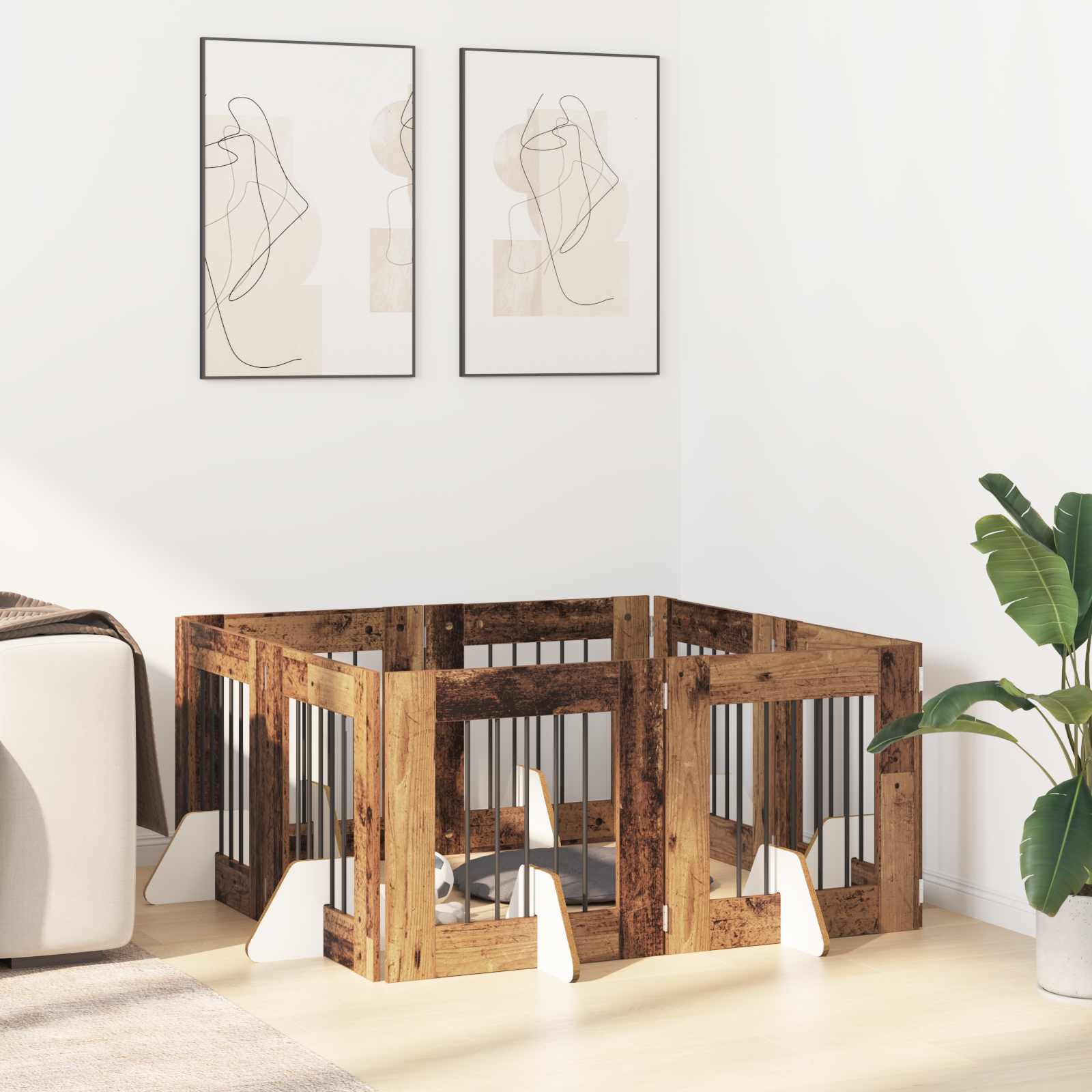 Vrata za pse s postoljem 8 pcs Staro drvo 60 x 60 cm