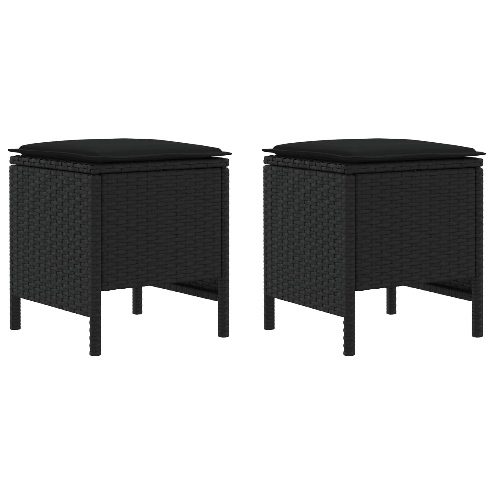 Vrtni otoman s jastukom 2 Komad Crna 38 x 38 x 45 cm PE ratan