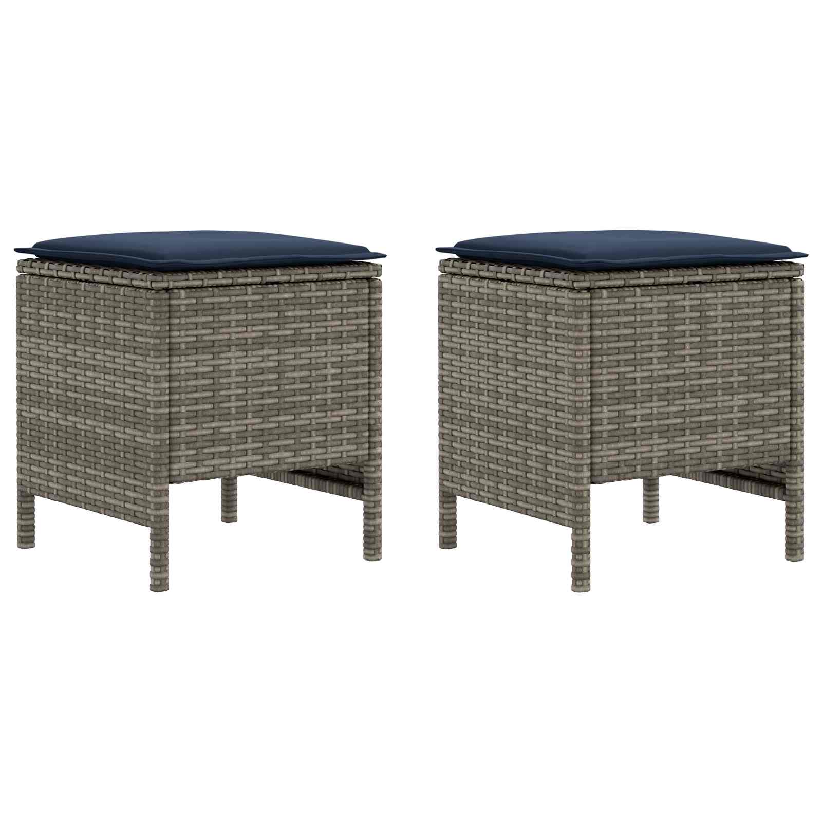 Vrtni otoman 2 Komad Siva i tamnoplava 38 x 38 x 45 cm PE ratan