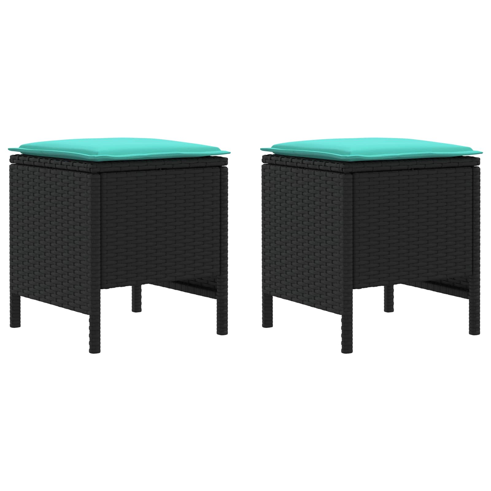Vrtni otoman 2 Komad Crna i Tirkizna 38 x 38 x 45 cm PE ratan