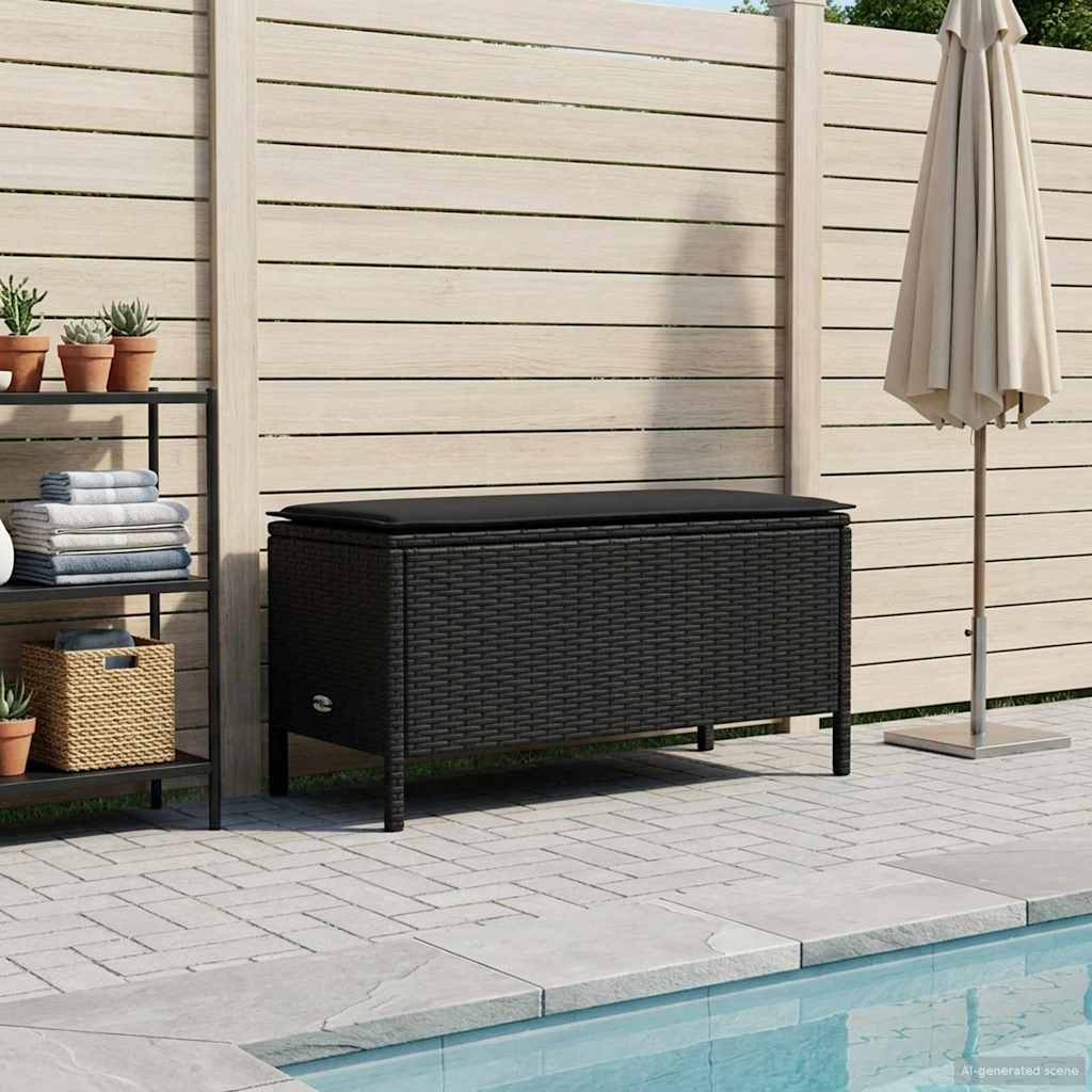 Vrtni otoman s jastukom Crna 80 x 38 x 45 cm PE ratan