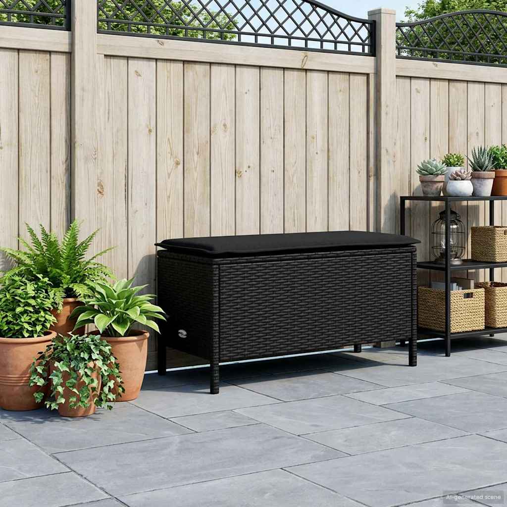 Vrtni otoman s jastukom Crna 80 x 38 x 45 cm PE ratan