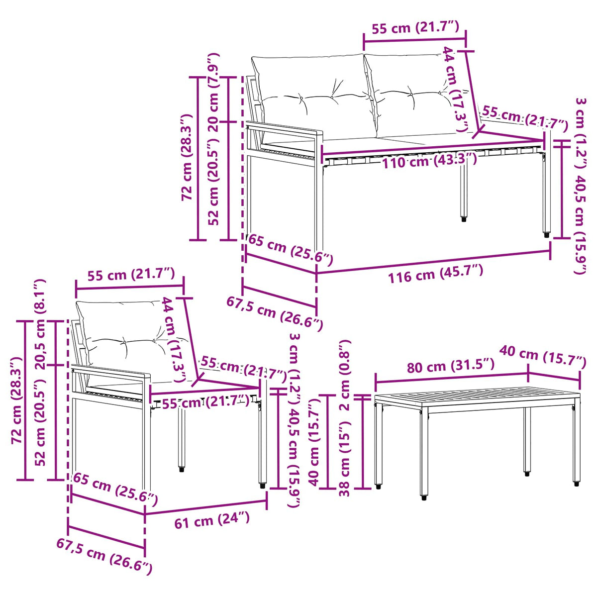 Set vanjskog namještaja 4 pcs Krem bijela poliratan