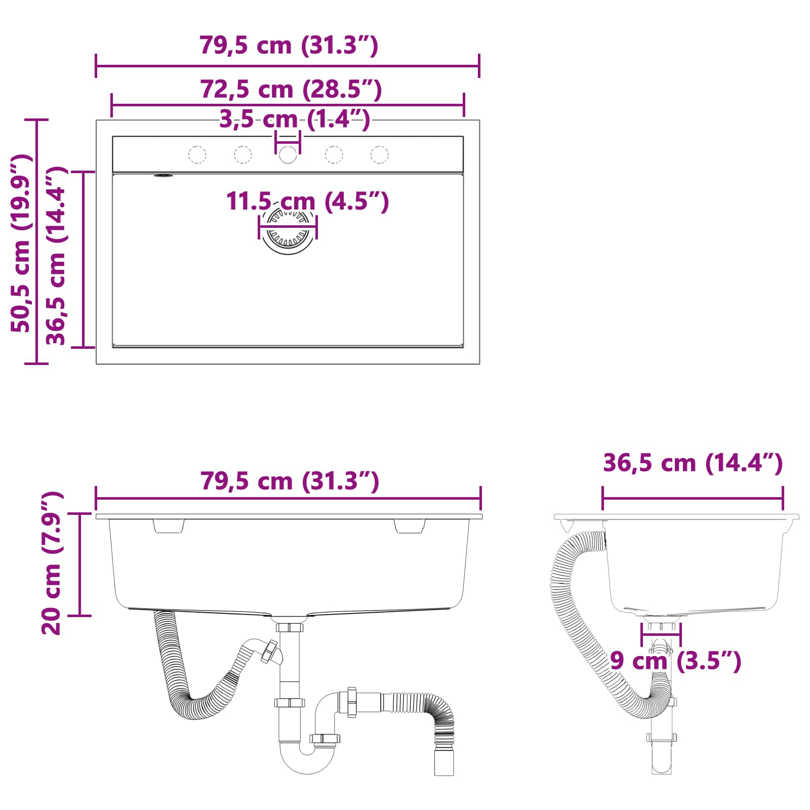 Umivaonik Bež 795 x 505 mm Granit