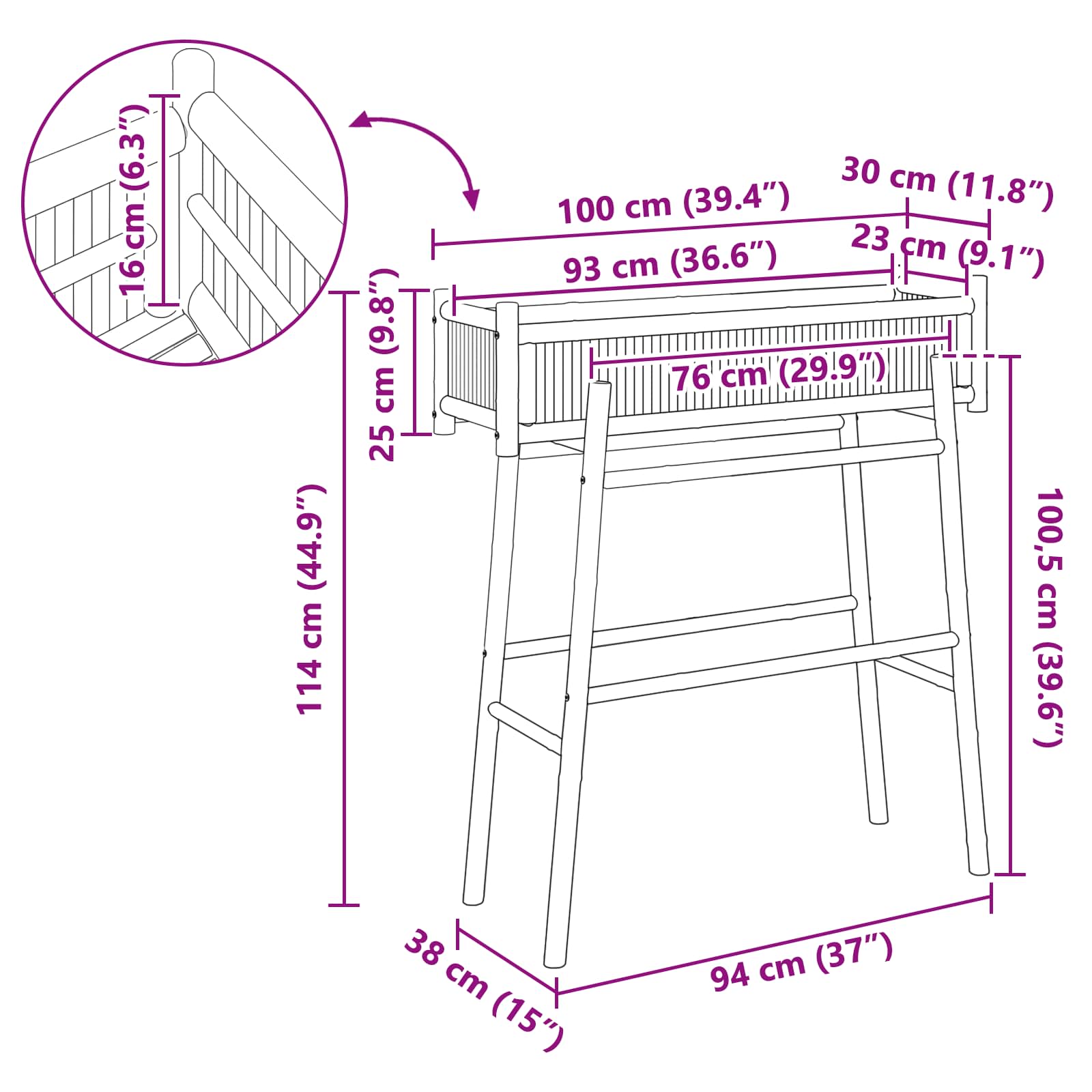 Vrtni saksija s držačem Prirodna 100 x 38 x 114 cm Bambus