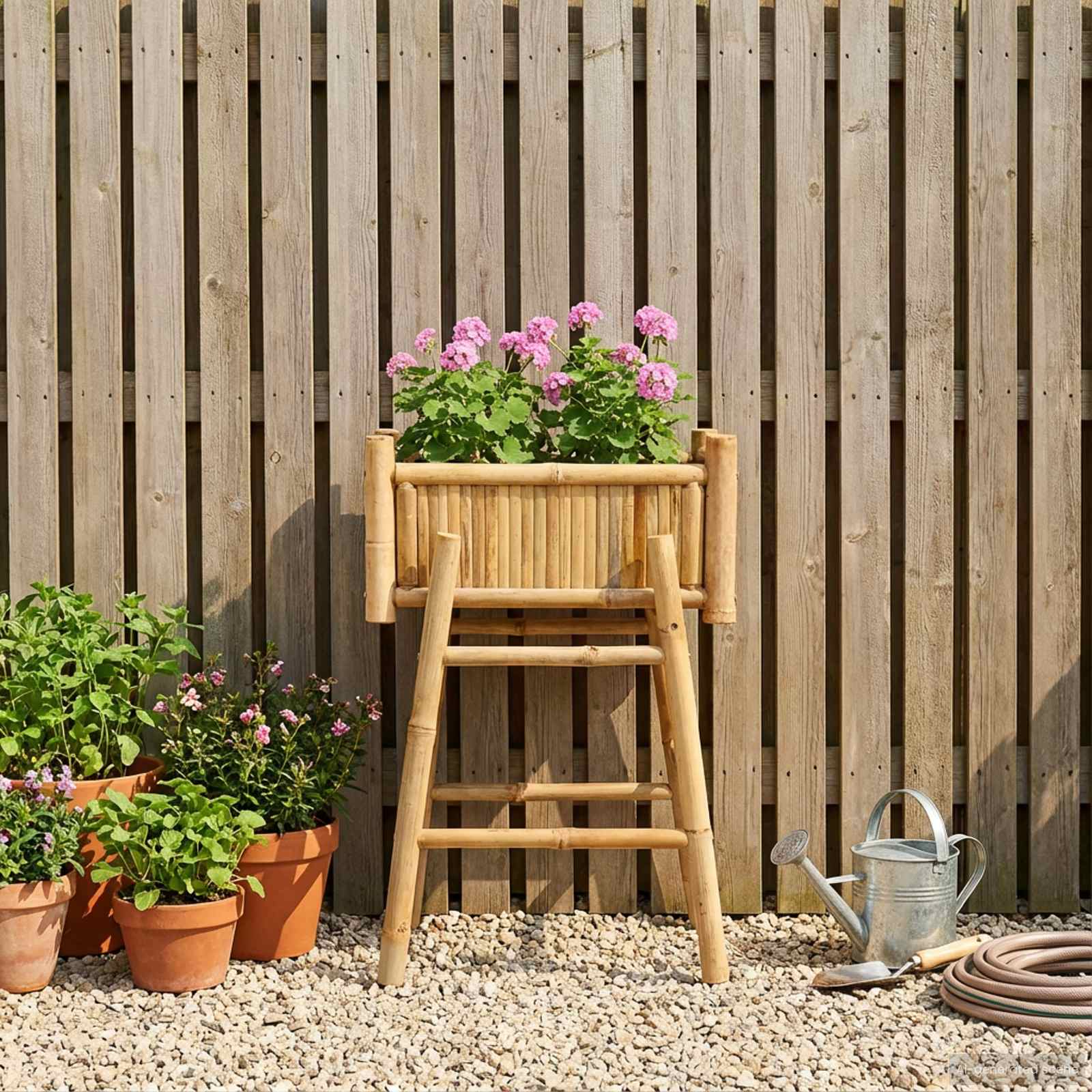 Vrtni saksija s držačem Prirodna 50 x 38 x 74 cm Bambus