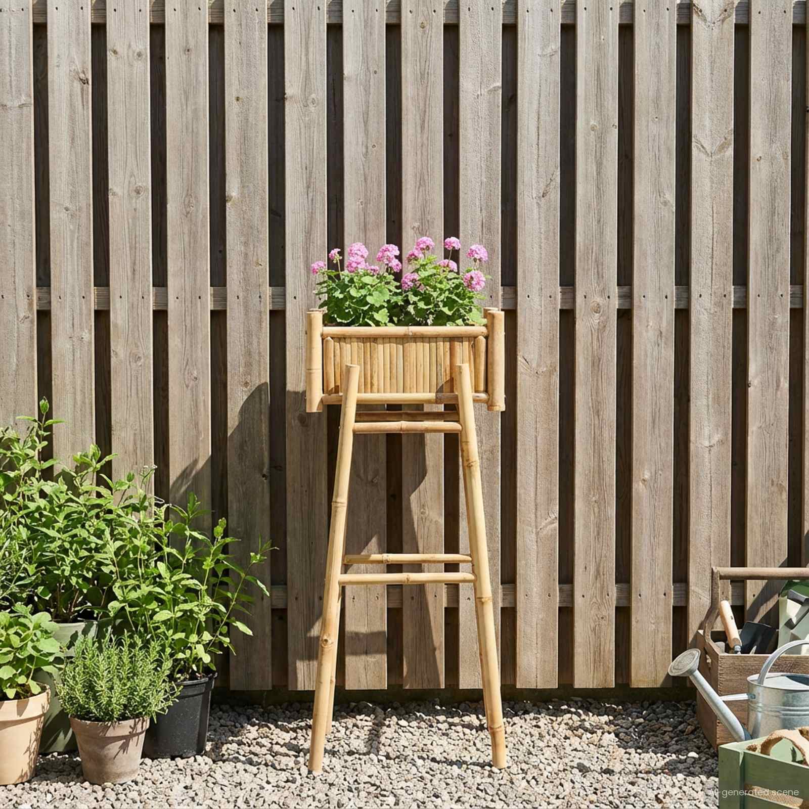 Vrtni saksija s držačem Prirodna 50 x 38 x 114 cm Bambus