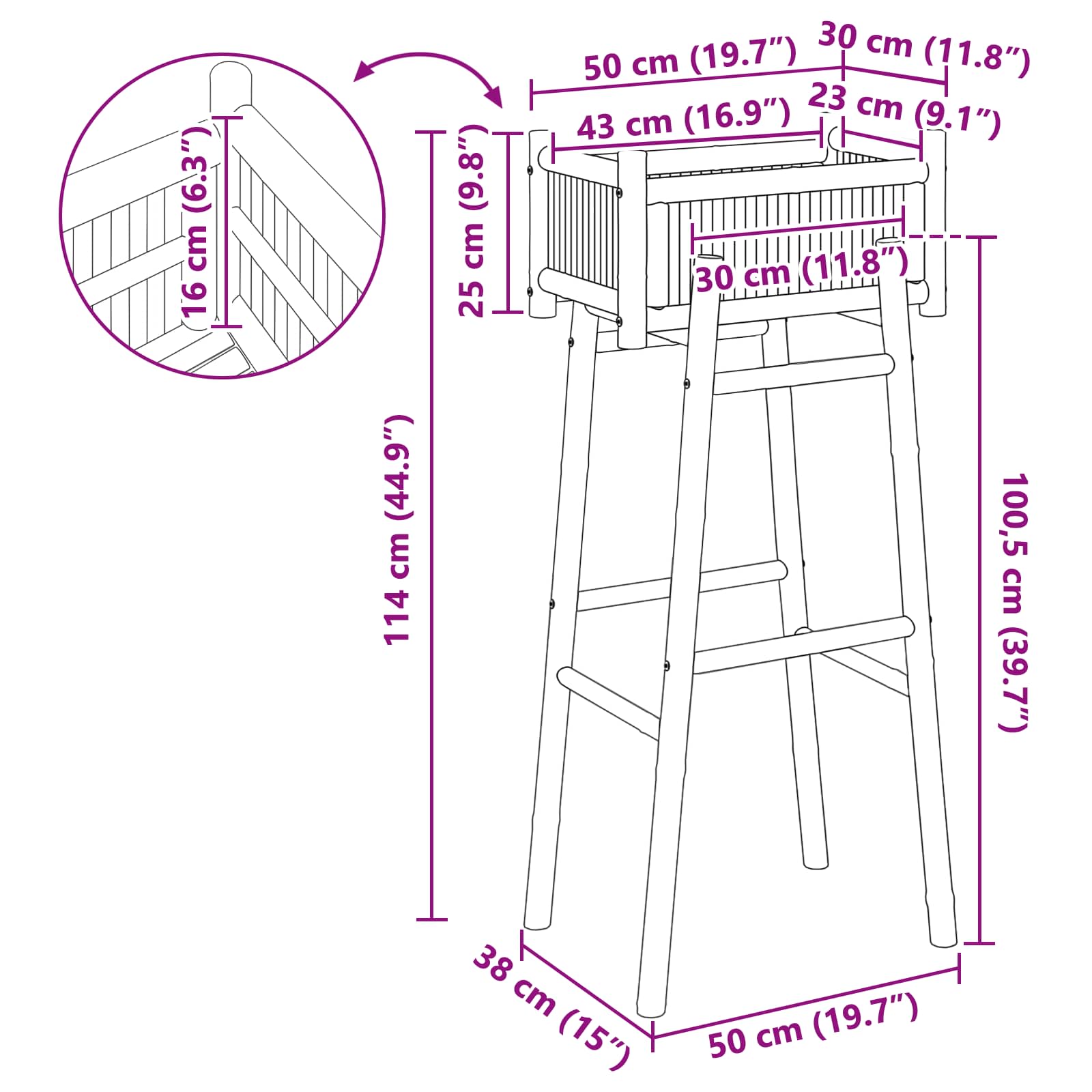 Vrtni saksija s držačem Prirodna 50 x 38 x 114 cm Bambus