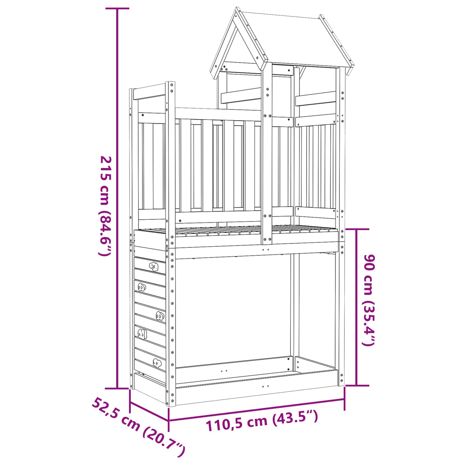 Igraći Toranj Smeđa 110.5 x 52.5 x 215 cm Čvrsto borovo drvo