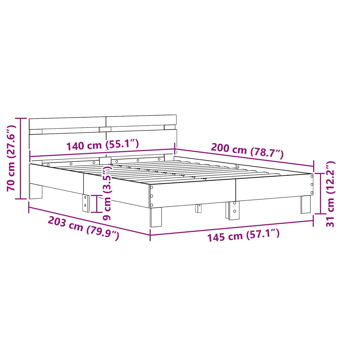 Krevetna konstrukcija Crni hrast 140 x 200 cm Konstruirano drvo