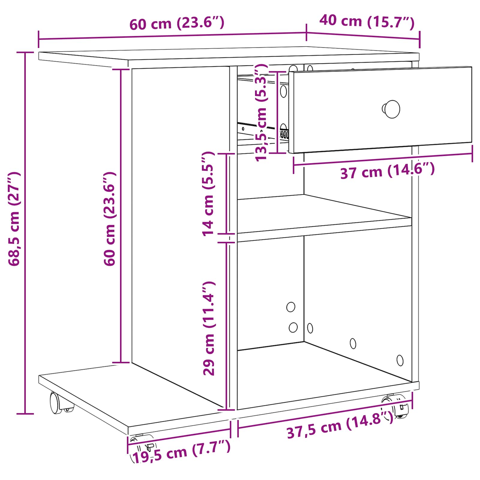 Držač za printer Staro drvo 60 x 40 x 68.5 cm Konstruirano drvo