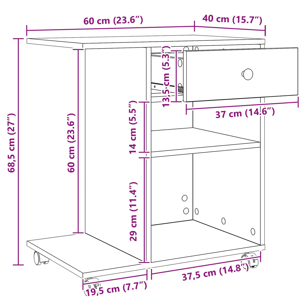 Držač za printer Umjetnička hrastovina 60 x 40 x 68.5 cm