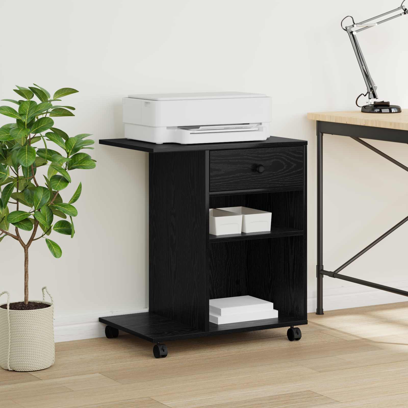 Držač za printer Crni hrast 60 x 40 x 68.5 cm Konstruirano drvo